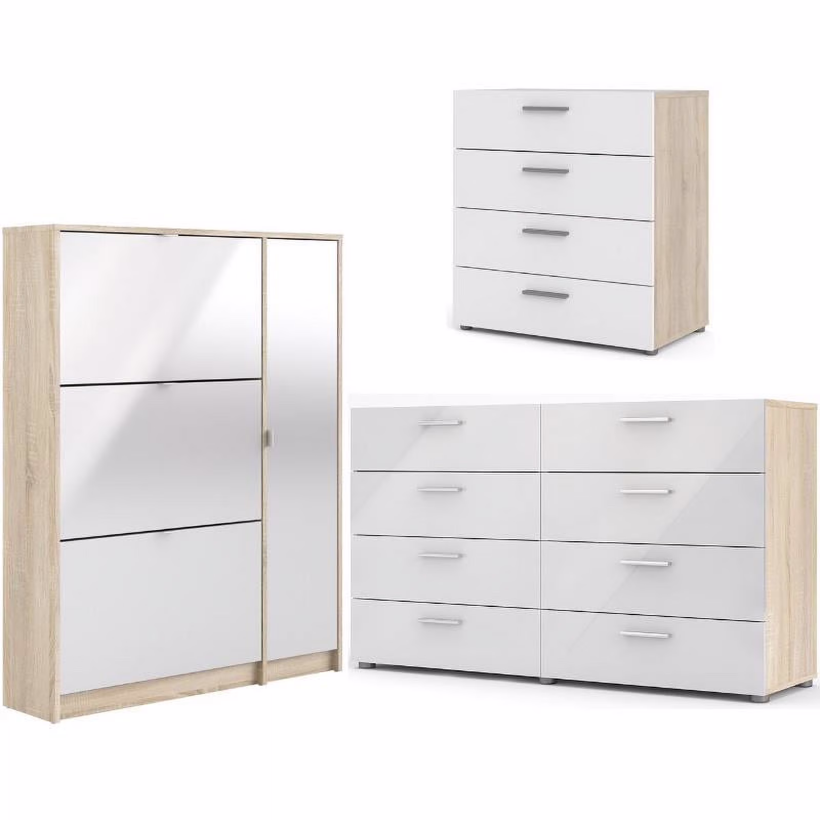 Home Square 3 Piece Furniture Set with Dresser Shoe Cabinet & Chest in Oak/White