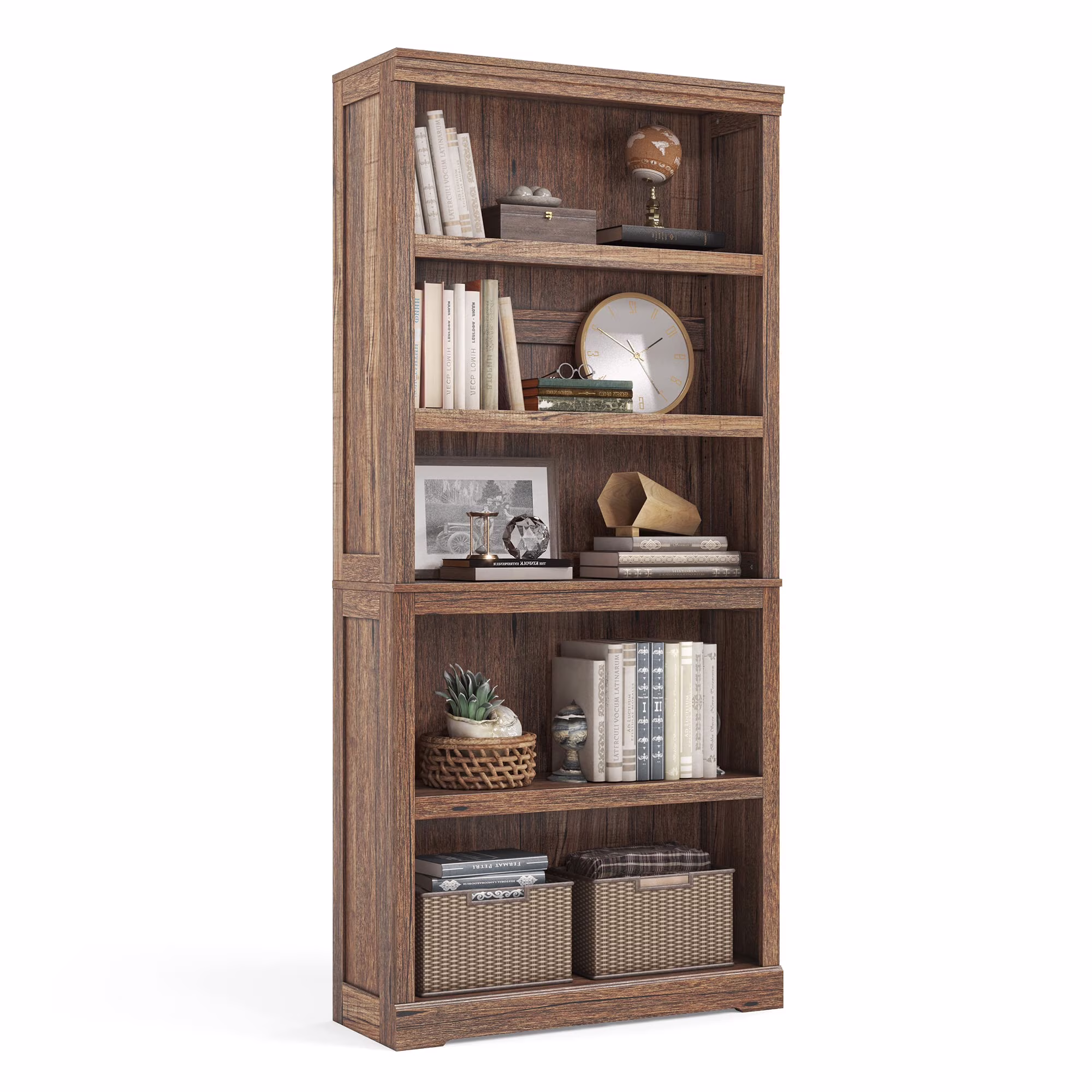 LINSY HOME 5-Shelf Bookcase, Bookshelves Floor Standing Display Storage Shelves 68 in Tall Bookcase Home Decor Furniture for Home Office, Living Room, Bed Room - Dark Brown