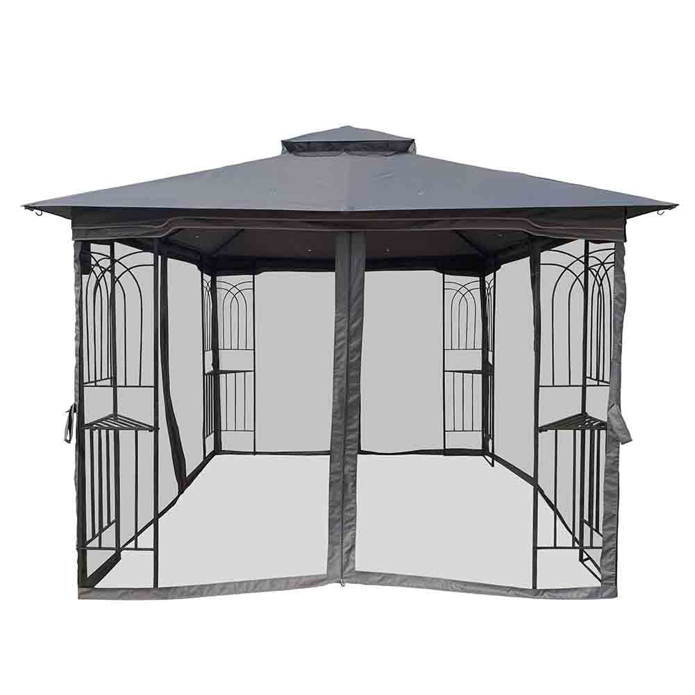 Outdoor Gazebo with Netting 10x10 Outdoor Patio Gazebo Canopy Tent with Ventilated Double Roof and Mosquito Net Gray