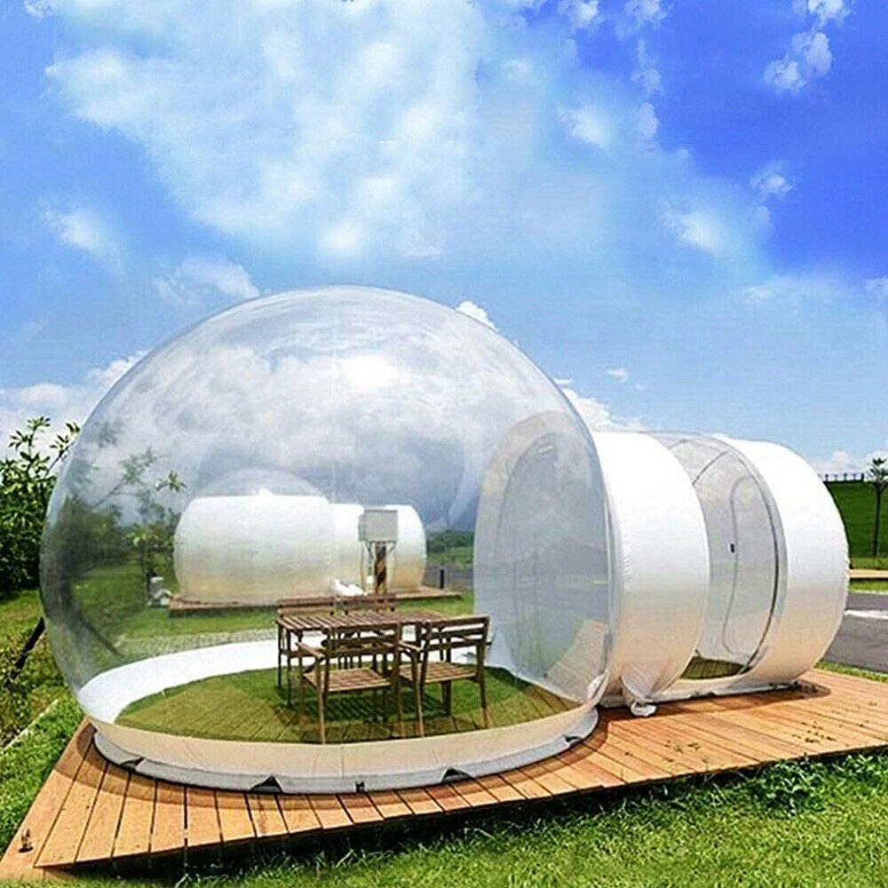Oukaning Inflatable Bubble Tent Luxurious Outdoor Transparent D-RingTunnel +Air Blower for Indoor/Outdoor