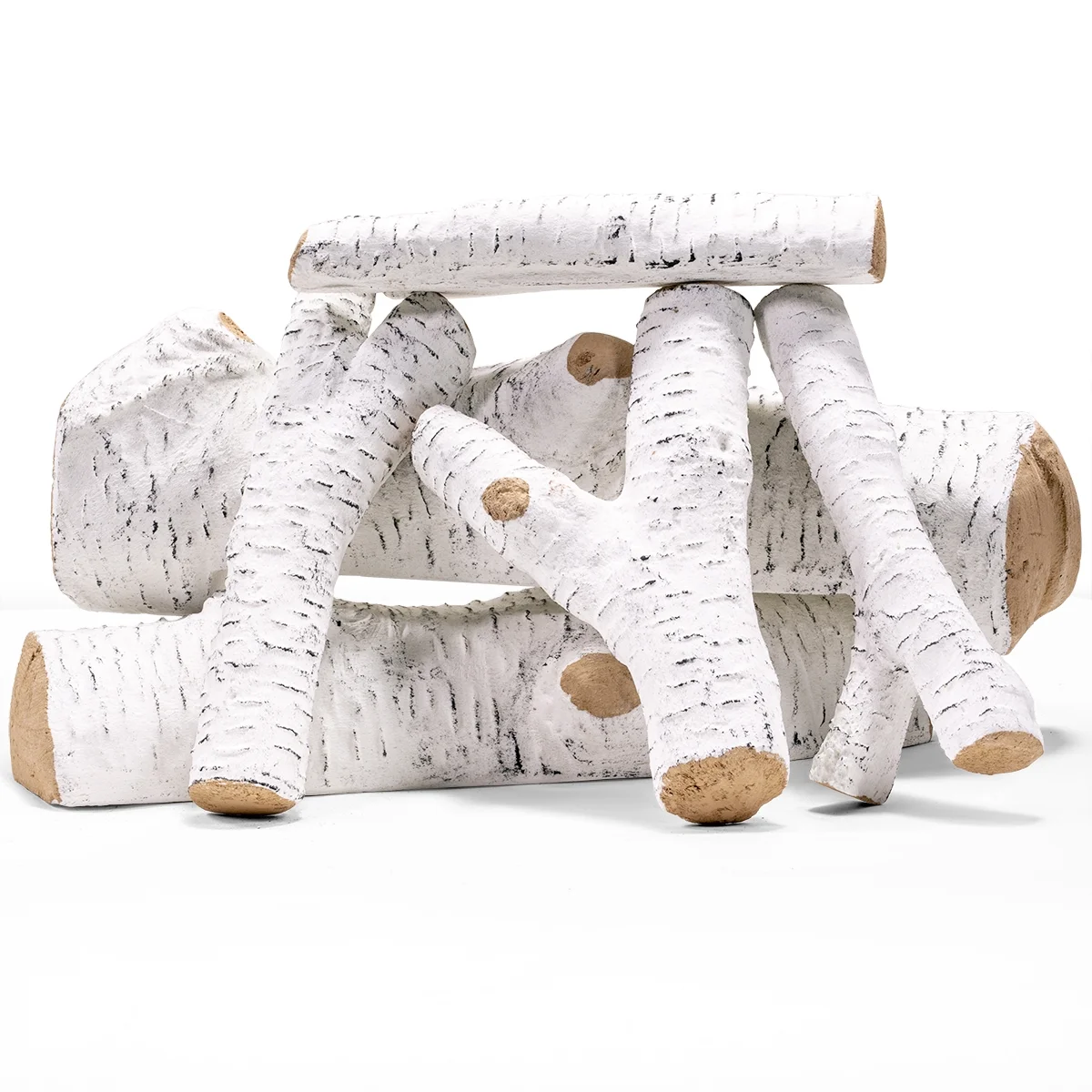 Barton Fireplace Decoration 6-Piece of Large Ceramic Birch Wood Fireplace Log Gas Realistic Logs Set