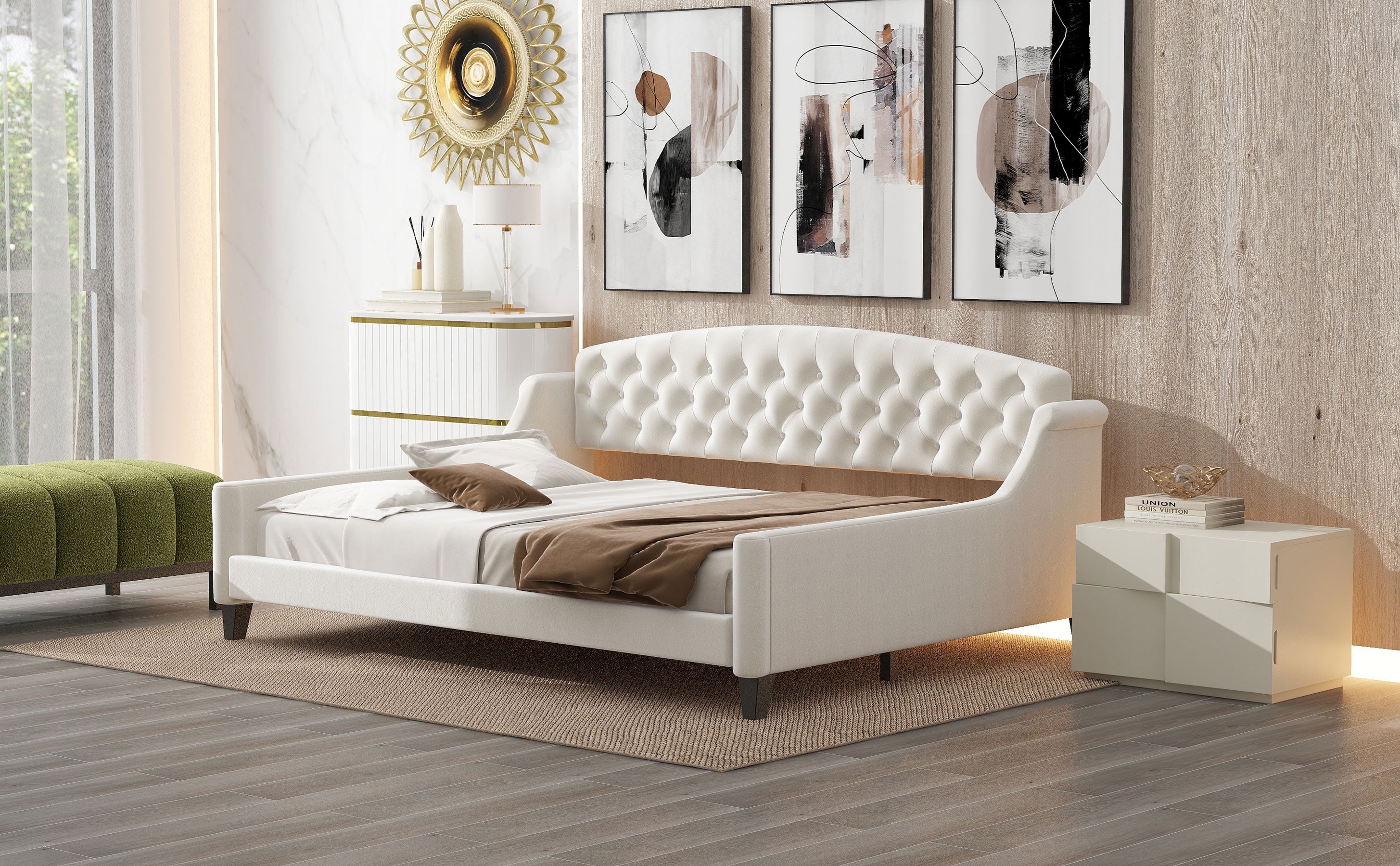 CoSoTower Modern Luxury Tufted Button Daybed, Full, Beige