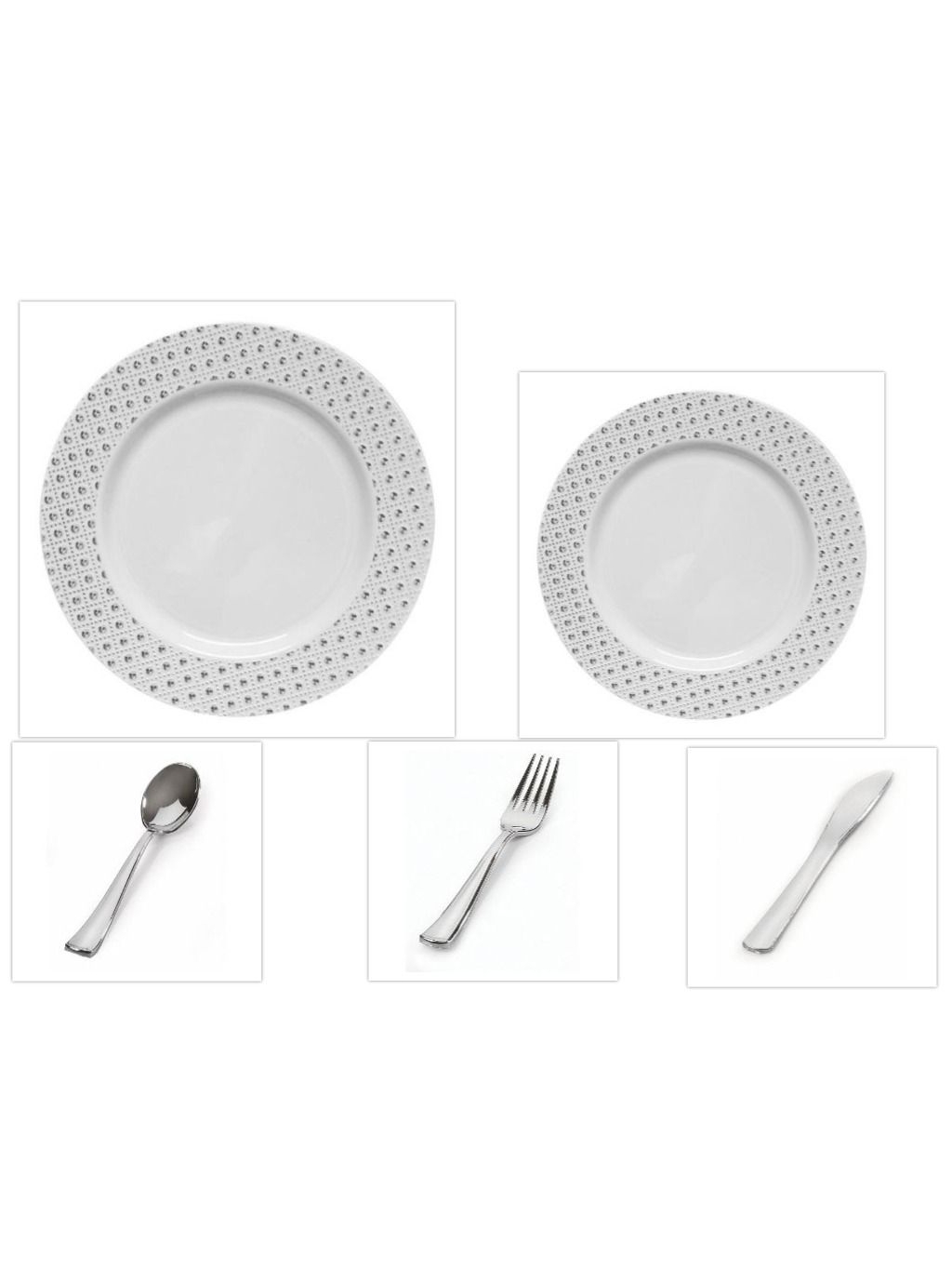 Sphere Collection White w/ Decorative Silver Dot Border 10.25