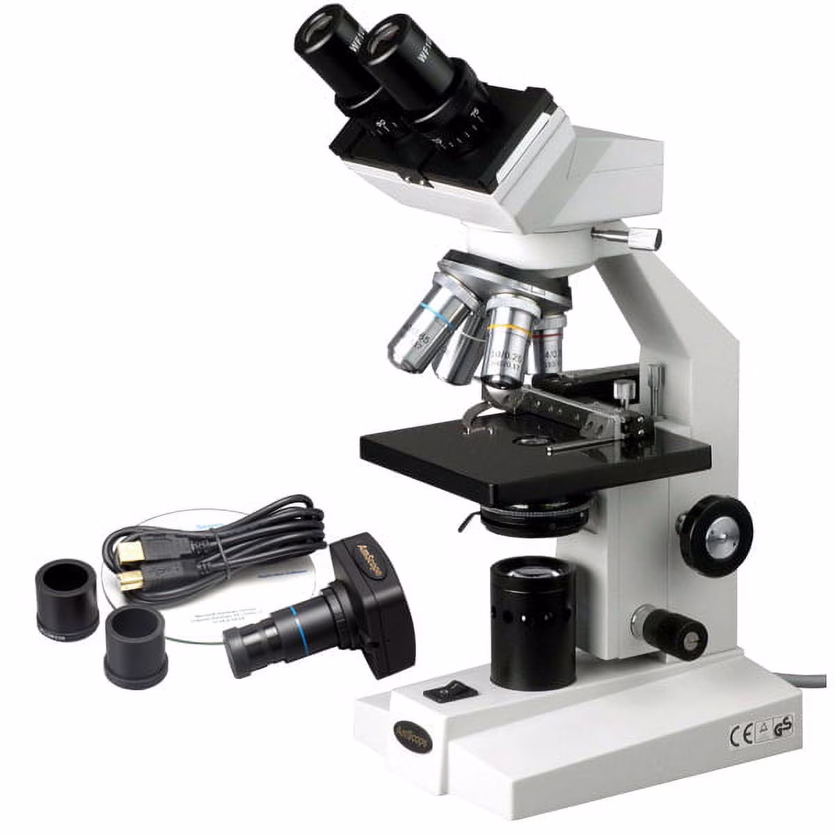 AmScope 40X-1600X Binocular Microscope + 1.3MP Digital Camera + Mech. Stage New