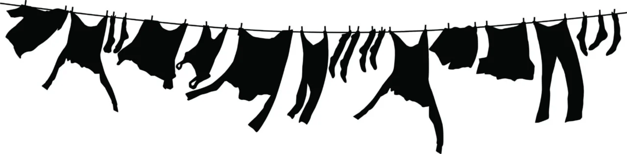 Design With Vinyl Artwork Home Cloths Hanging Out to Dry Laundry Wall Decal for Family - Line Drying Traditional Dryers Dirty Cloths Themed Décor - Size: 14 In x 36 In
