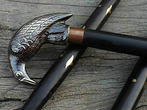 Generic R K Antique Collection Antique Solid Brass Raven Head Handle Style Walking Stick Wooden Cane, 37 inches, Black