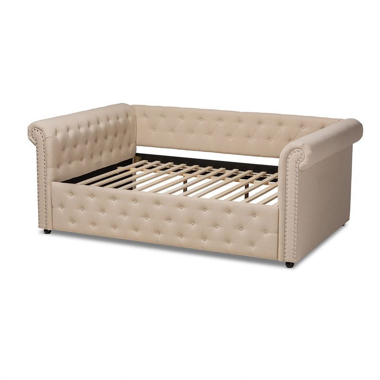 Bowery Hill Mid-Century Fabric/Wood Tufted Queen Daybed in Beige