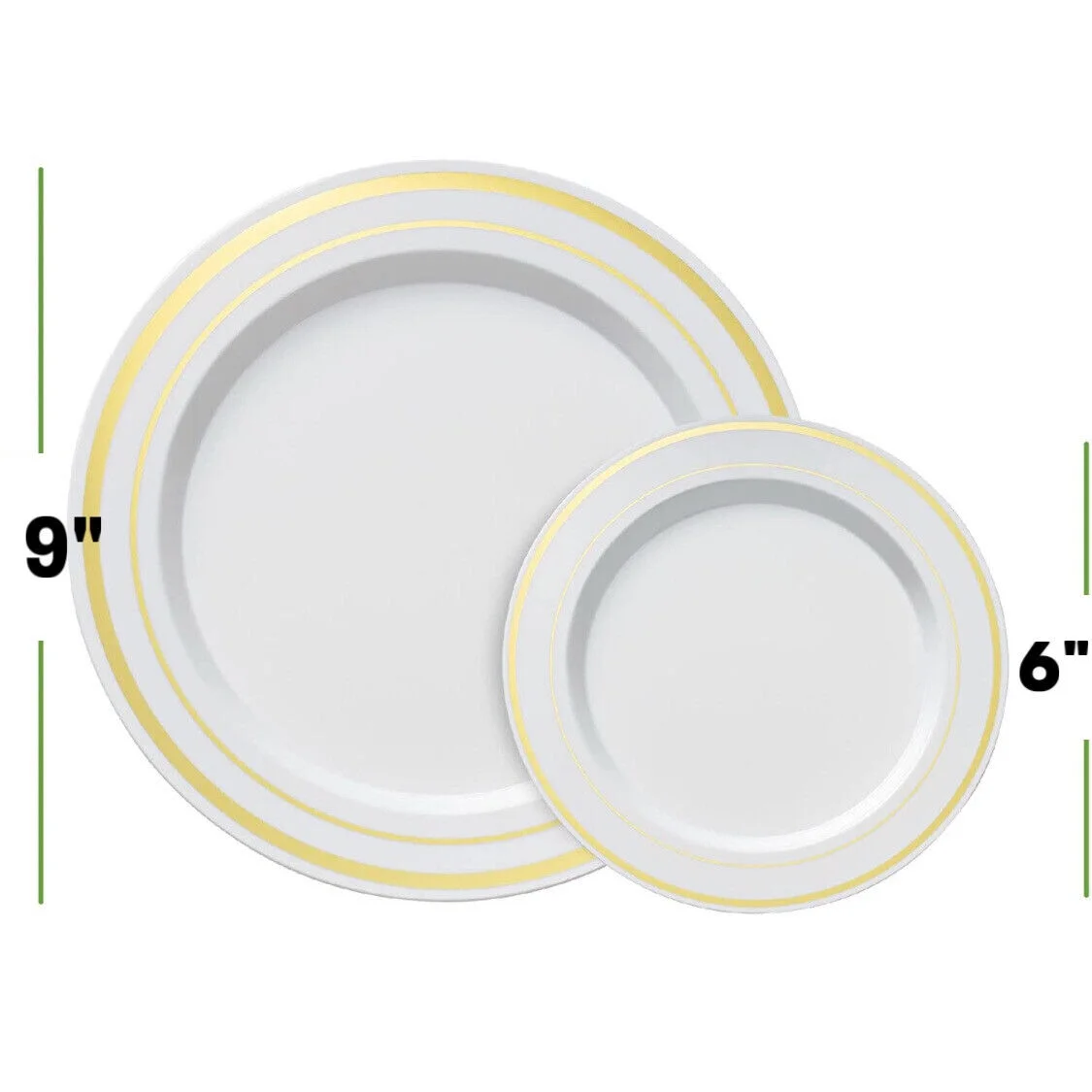 Prime Disposable Gold Trim Plastic Party Plates 9'' and 6'' Heavy Duty Plates