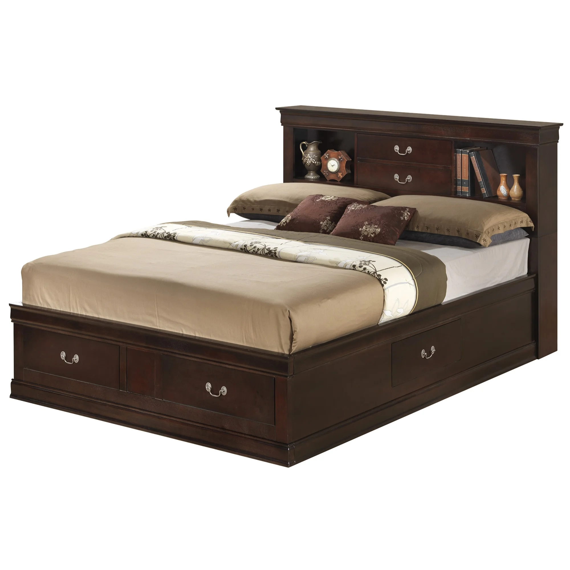 Passion Furniture Louis Philippe Cappuccino King Storage Platform Bed