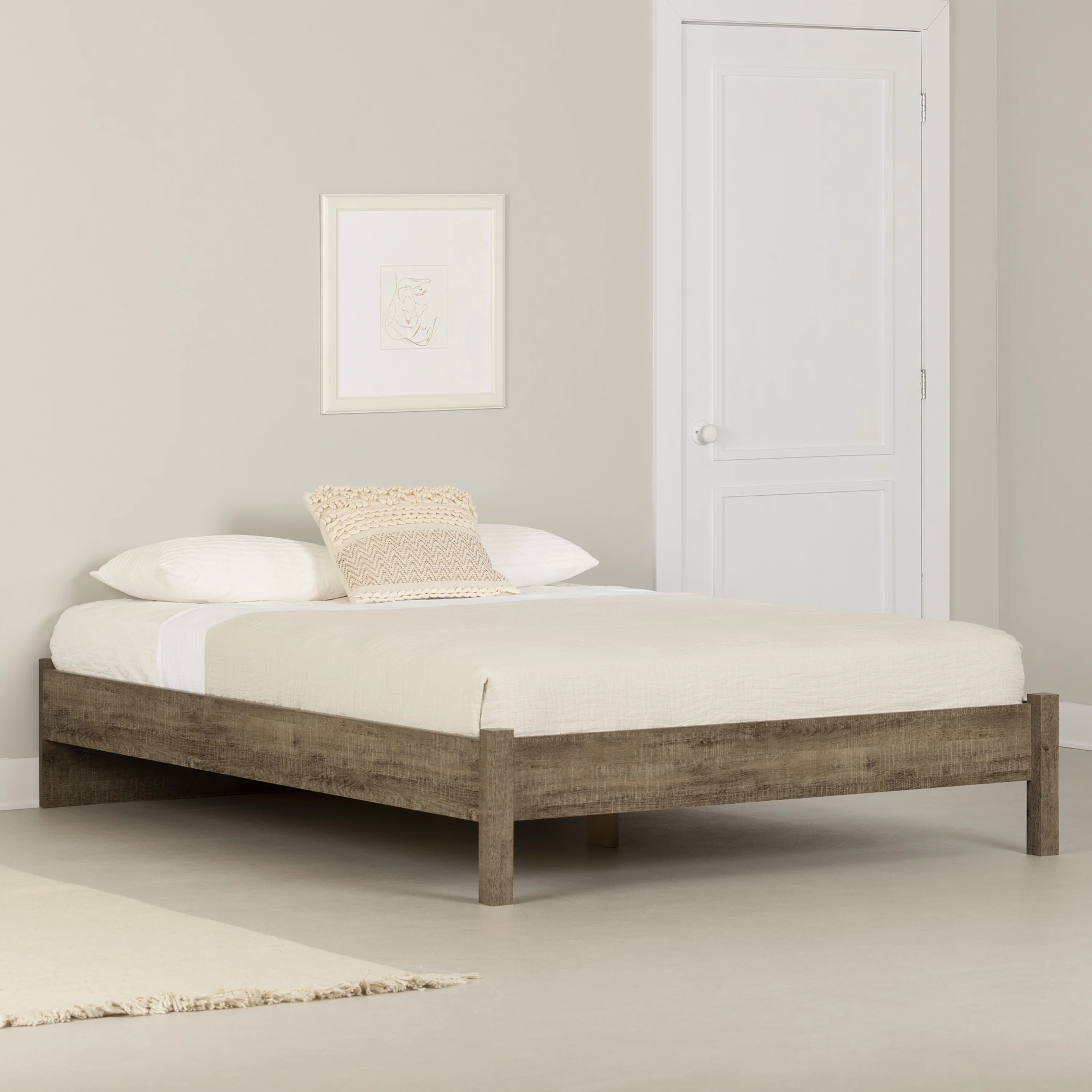 South Shore Holland Queen Platform Bed Weathered Oak