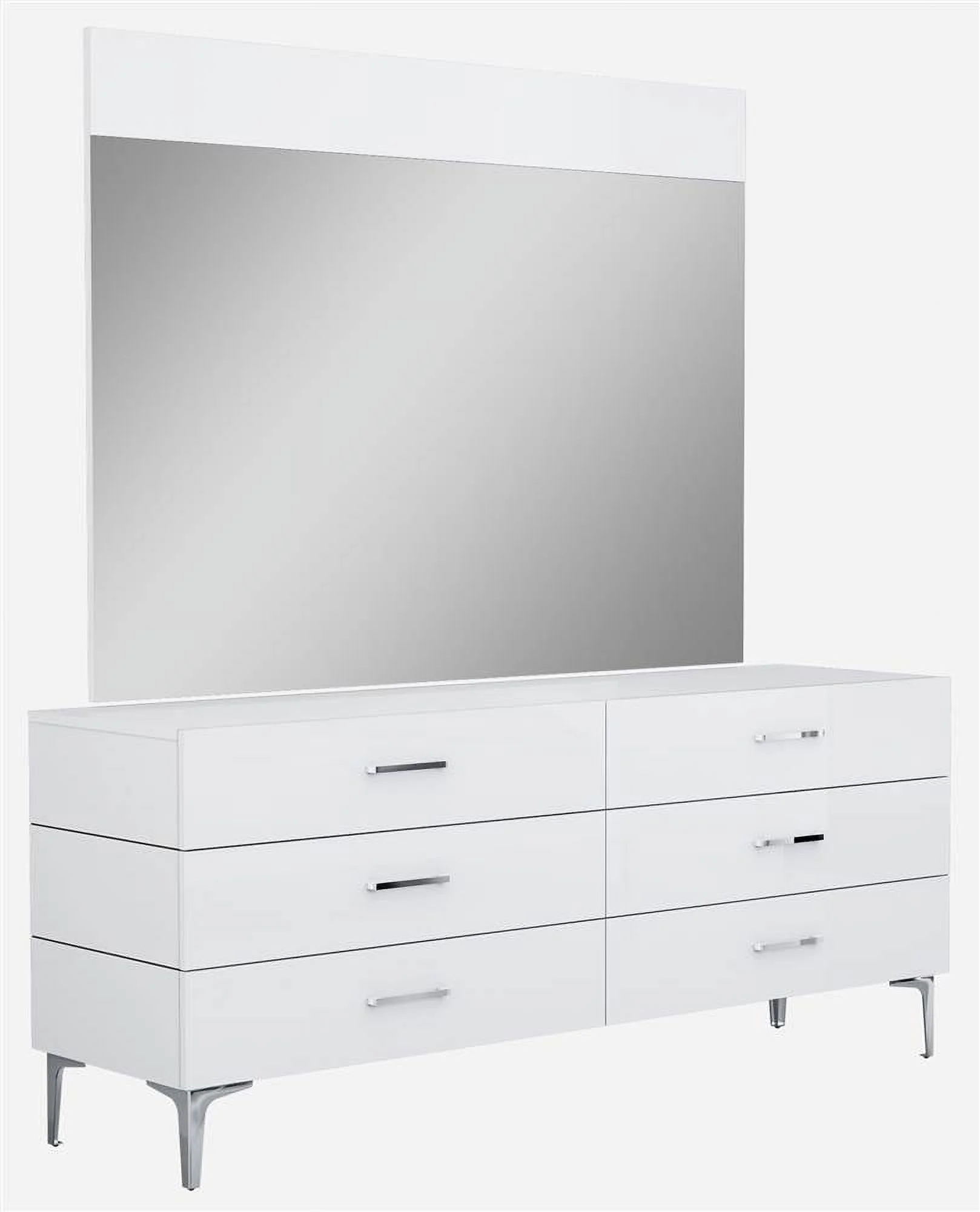 Whiteline Modern Living White Diva Contemporary High Gloss Lacquer Dresser, Self-Close Drawers
