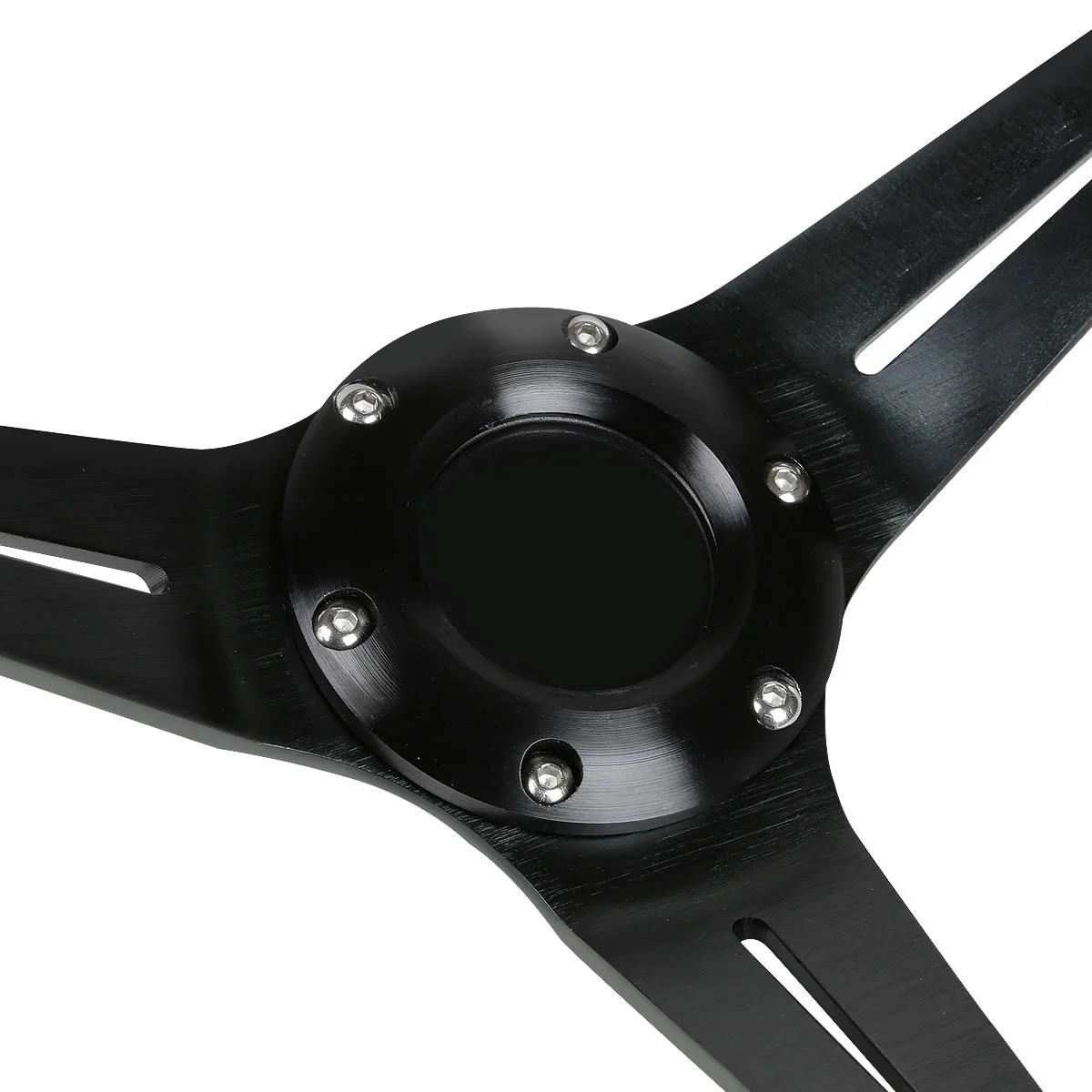 DNA Motoring SW-T410-BL 350mm Deep Dish Style 6-Bolt 3-Spoke Red Stitched Black PVC Leather with Blue Stripe Racing Steering Wheel