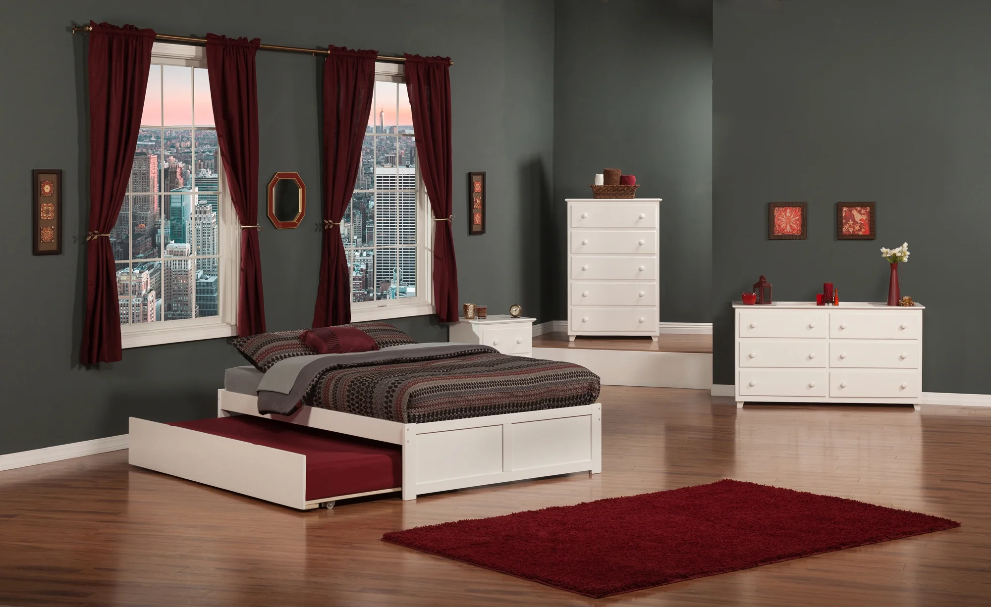 AFI Concord Full Solid Wood Platform Bed with Footboard & Twin Trundle in White