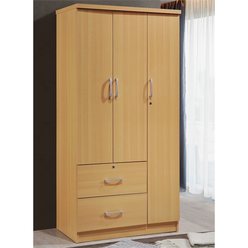 Allora 3 Door Armoire with 2 Drawers 3 Shelves in Beech