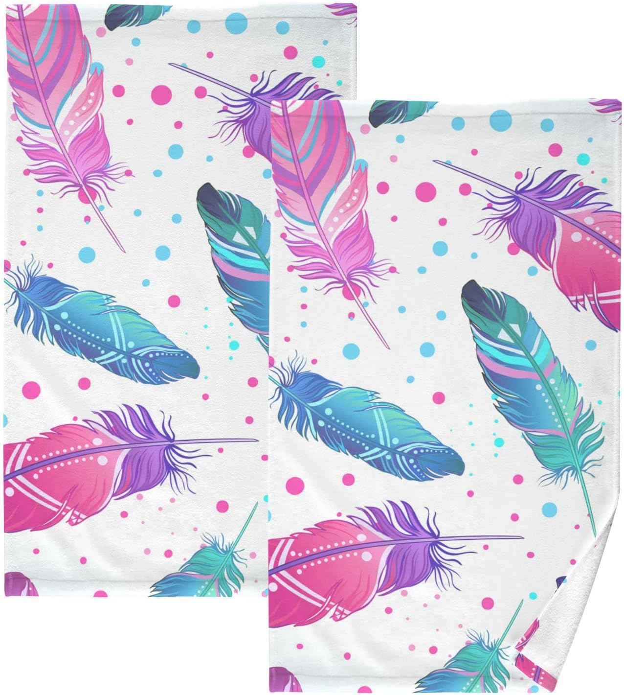 GZHJMY Purple Blue Feathers Cotton Towels Set 2 Pcs Absorbent Hand Towel Face Towels Kitchen Towels Bath Towels for Bathroom Laundry Room Kitchen 16 x 28 Inches