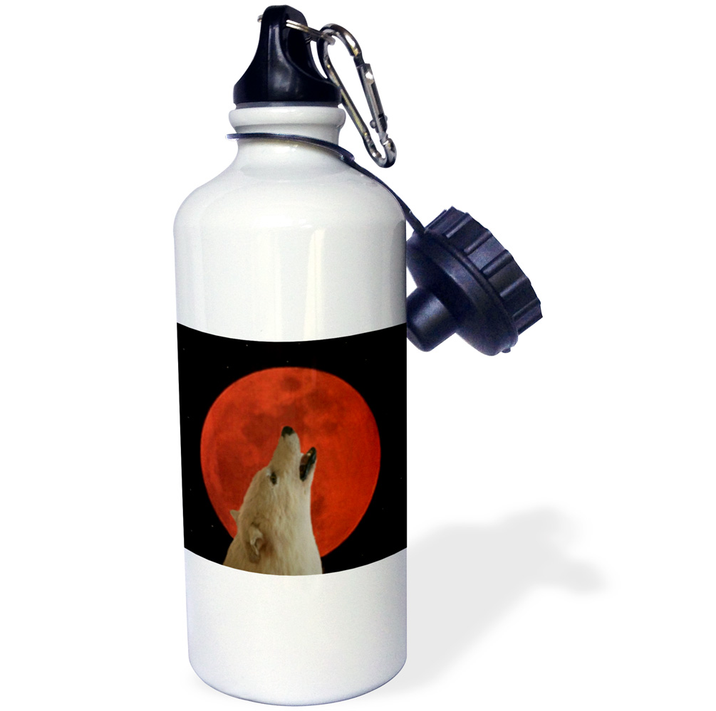 3dRose Lunar Wolf, Sports Water Bottle, 21oz