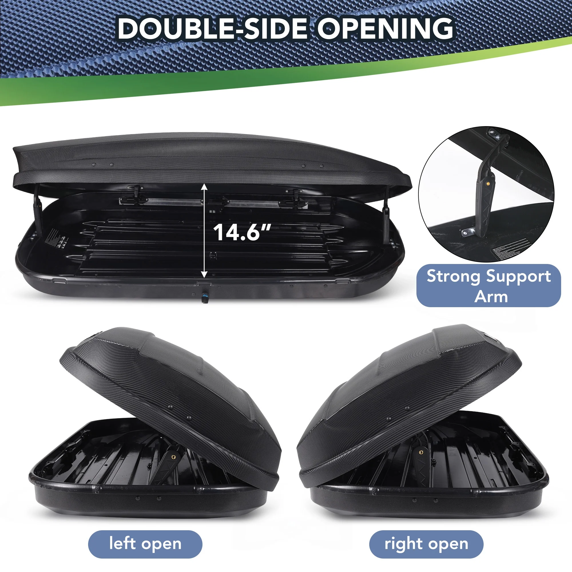 Rooftop Cargo Box Carrier,Dual-Side Opening Roof Mount Travel Luggage Storage Capacity,165Lbs Weight Capacity with Secure Straps&Keys, 12 Cubic Feet,Black (14 Cubic Feet)