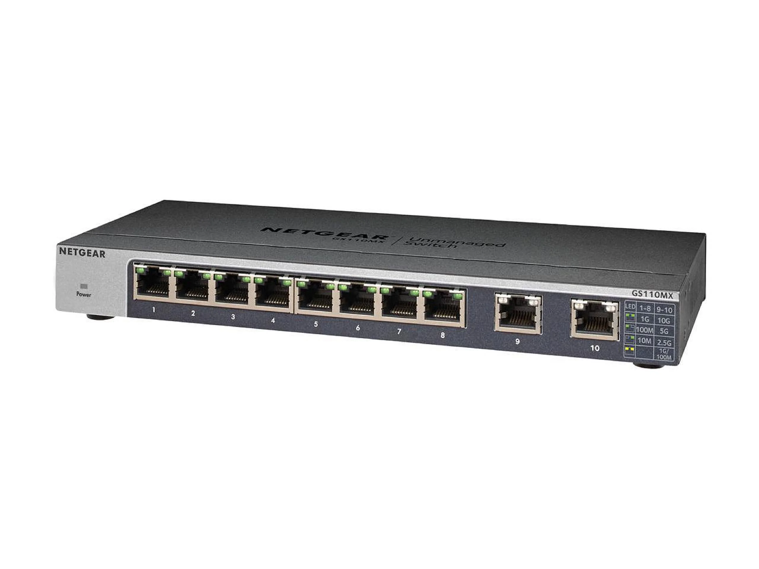 NETGEAR 10-Port Gigabit/10G Ethernet Unmanaged Switch (GS110MX) - with 2 x 10G/Multi-gig, Desktop/Rackmount, and ProSAFE Limited Lifetime Protection