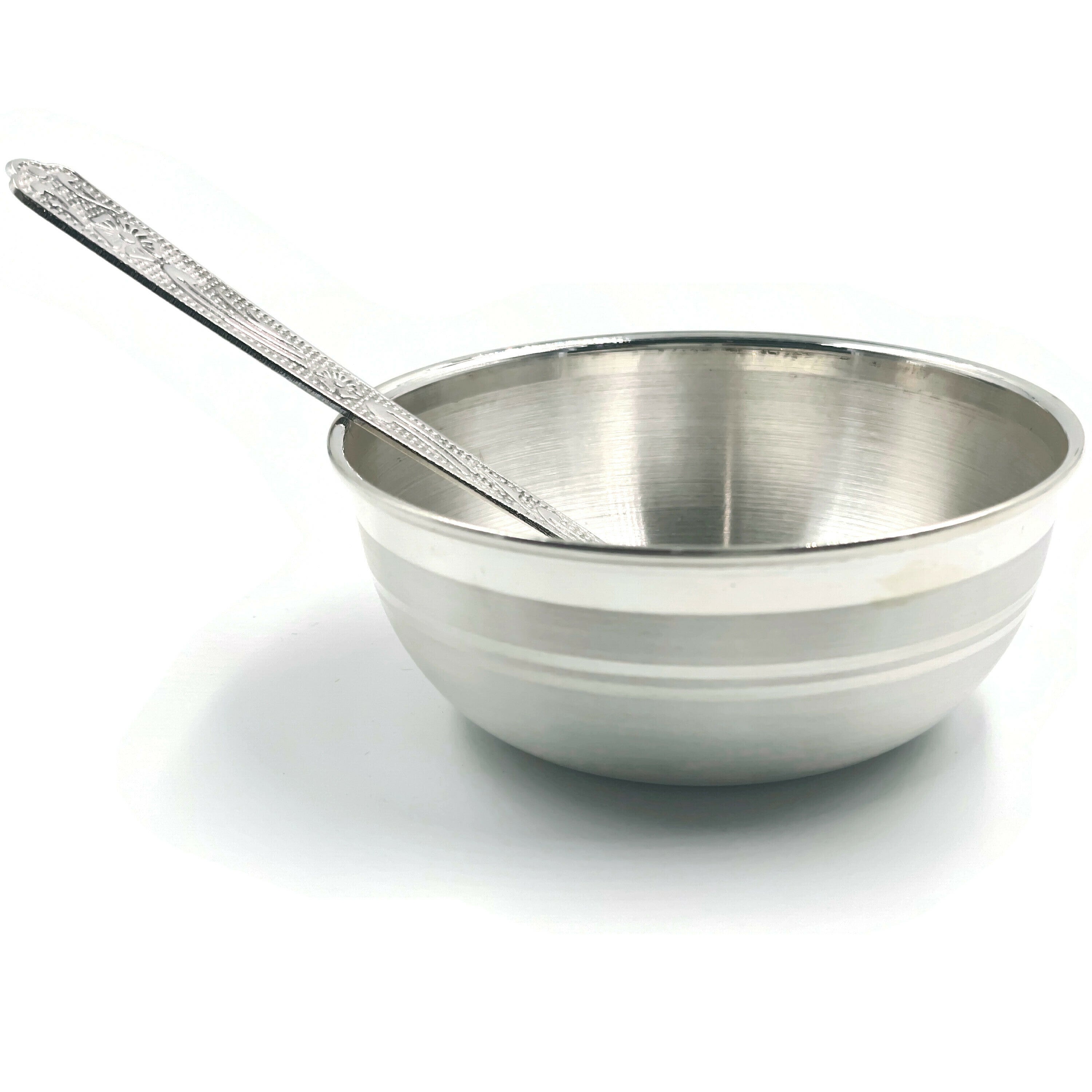999 Pure Silver 3.0 inch Bowl & Spoon for Kids - Designer Set#01