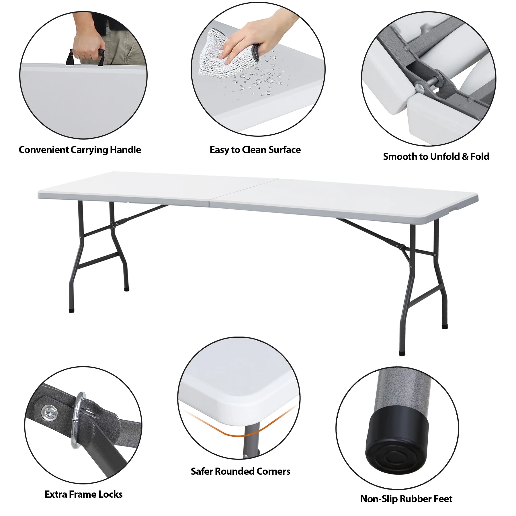 SuperDeal 8ft x 2.5ft Rectangle Folding Table Portable Picnic W/Handle White