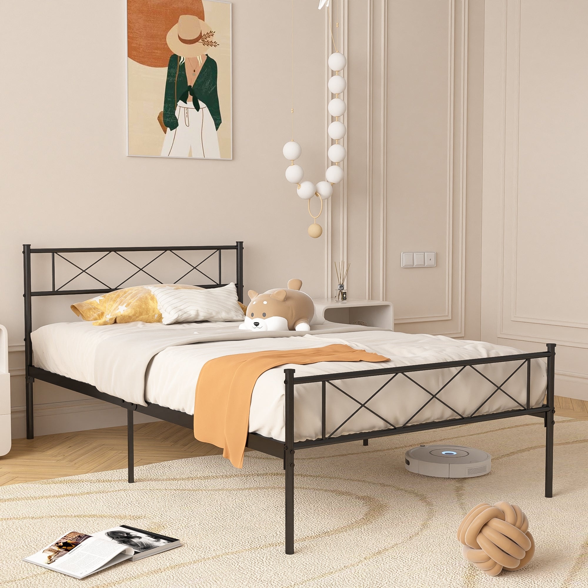 Javlergo Twin Size Metal Bed Frame with Headboard and Footboard for Girls/Kids, No Box Spring Needed Black