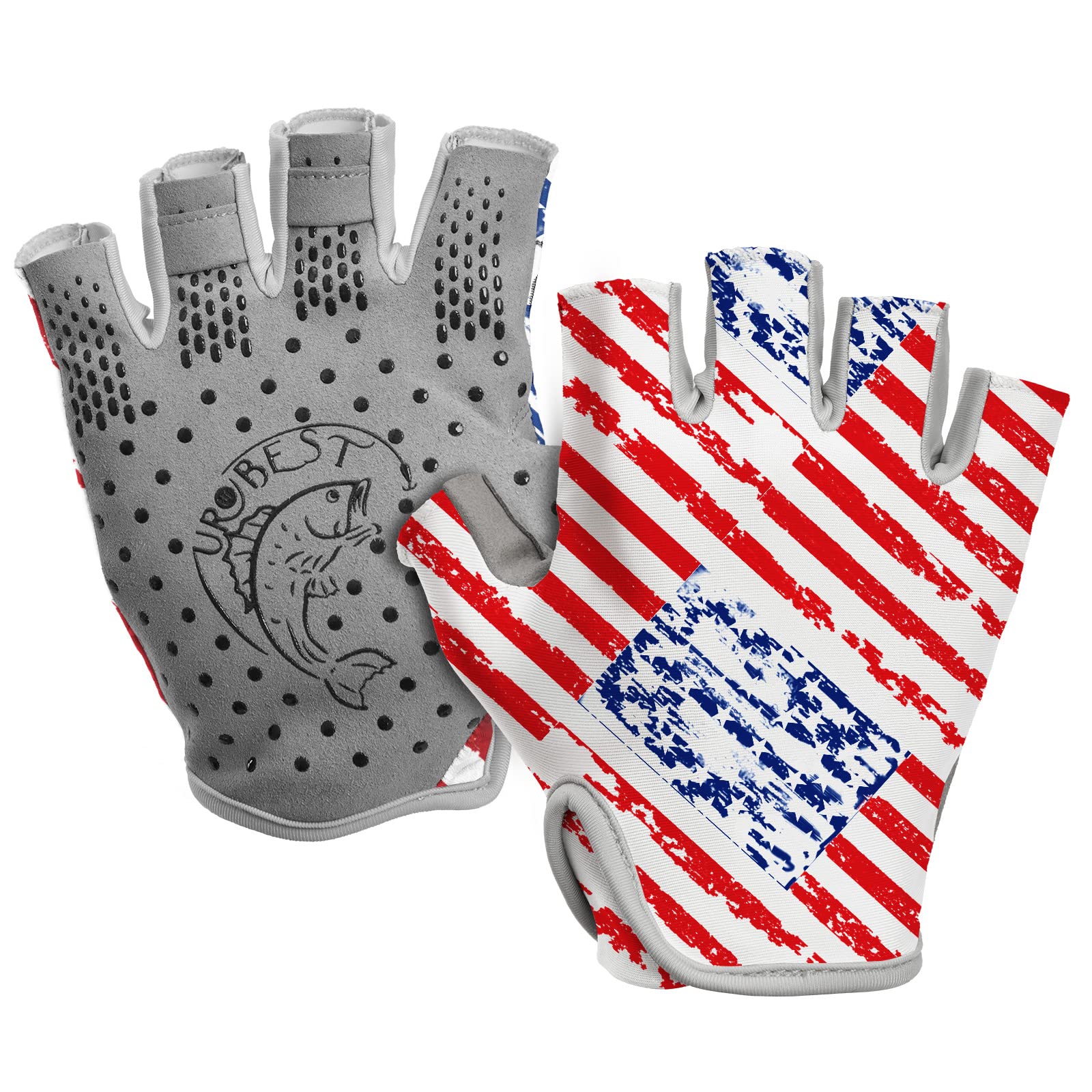 Fishing Gloves for Men and Women, Half Finger Gloves for Rowing, Sailing, Hiking, and Kayaking, Quick Dry UV Protection UPF 50+ Long Cuff American Flag L