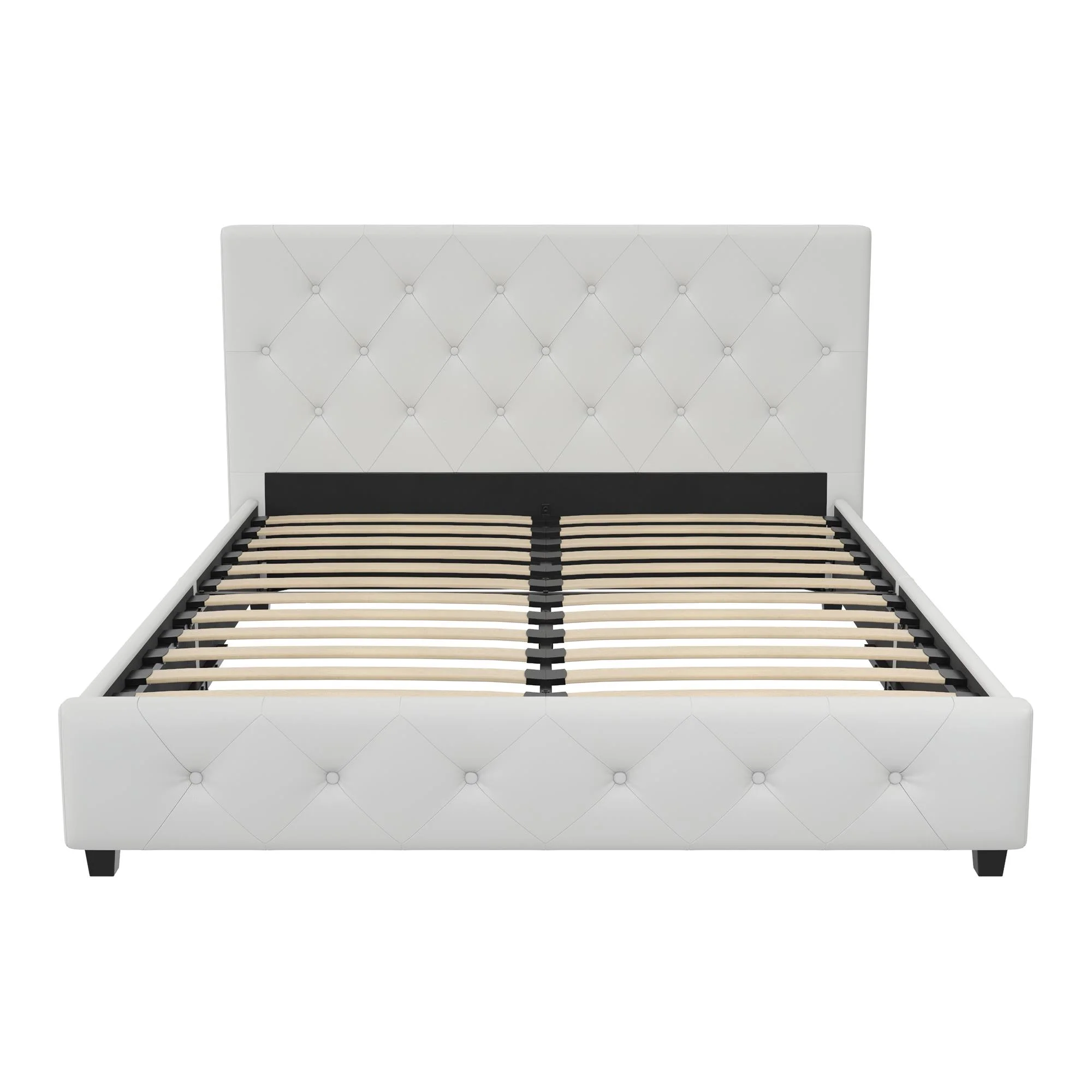 DHP Dakota Upholstered Bed with Signature Sleep Tranquil 8-Inch Pocket Spring Mattress, Full, White