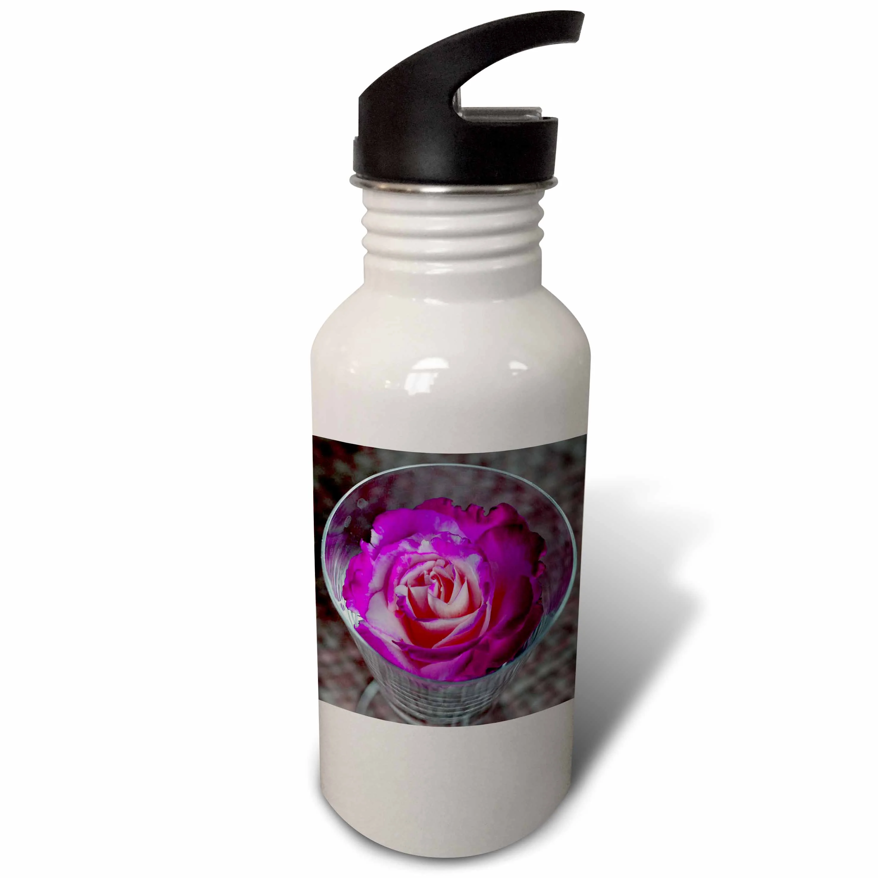Pink Rose in a Glass   21 oz Sports Water Bottle wb-9337-1