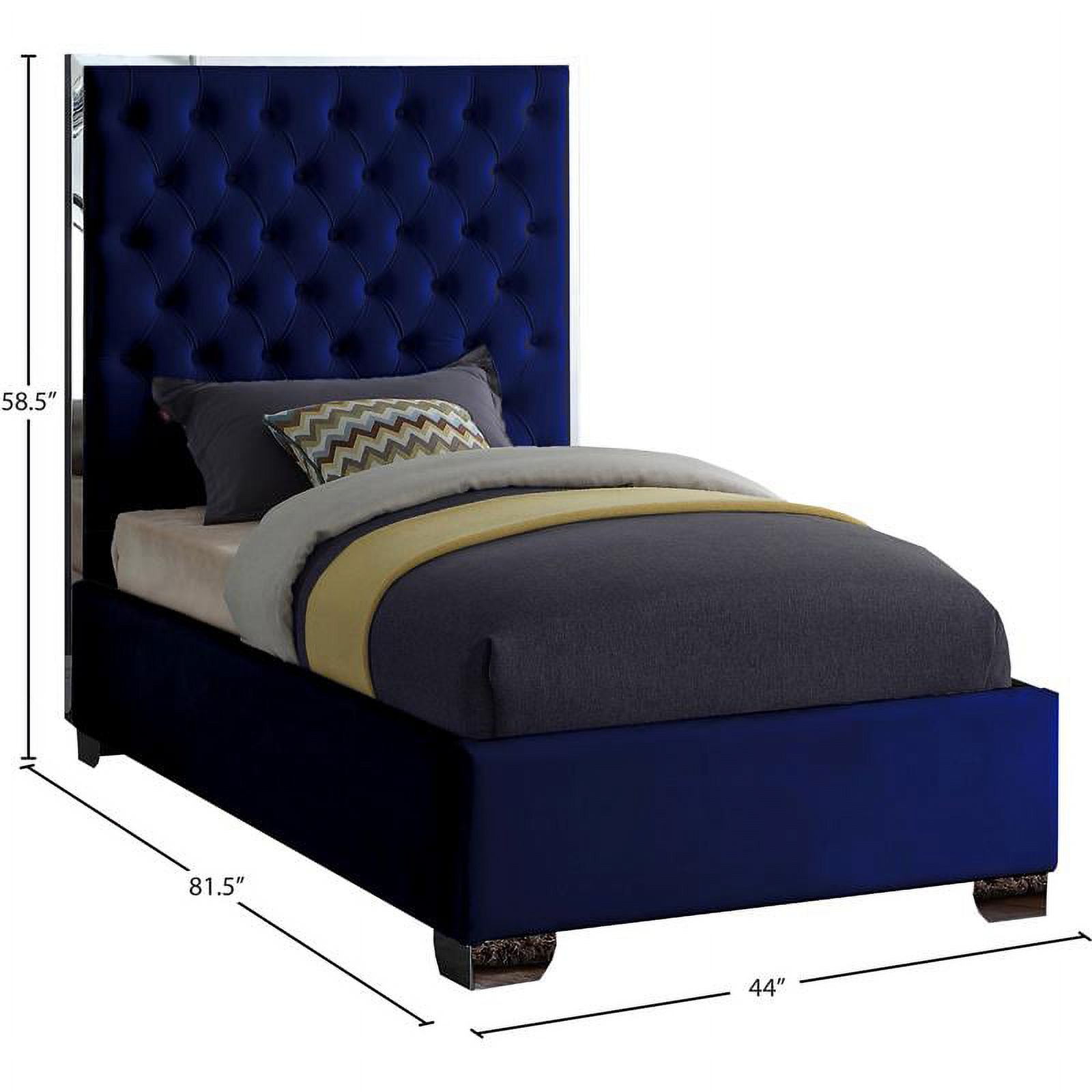 Meridian Furniture Lexi Solid Wood and Velvet Twin Bed in Navy
