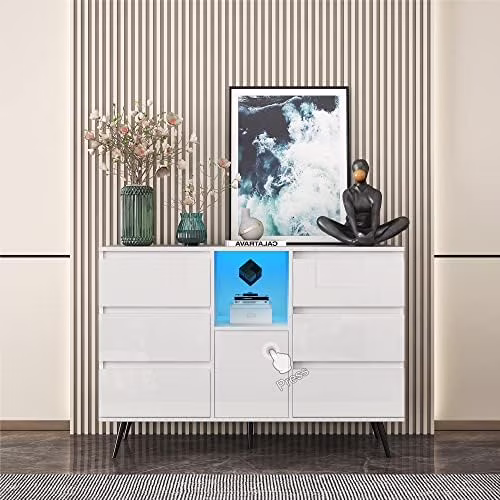 KHBIULIFE Modern Chest of Drawers  4 Drawer Dresser with Cabinet  Free Standing Chest 4 Drawer Dresser & Clothes Organizers for Bedroom  Tall Chest of Drawers Buffet Sideboard for Hal