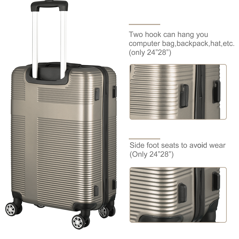 Fangsheng 3 Piece Luggage with TSA Lock ABS, Durable Luggage Set, Lightweight Suitcase with Hooks, Spinner Wheels Cross Stripe Luggage Sets 20in/24in/28in, Champagne