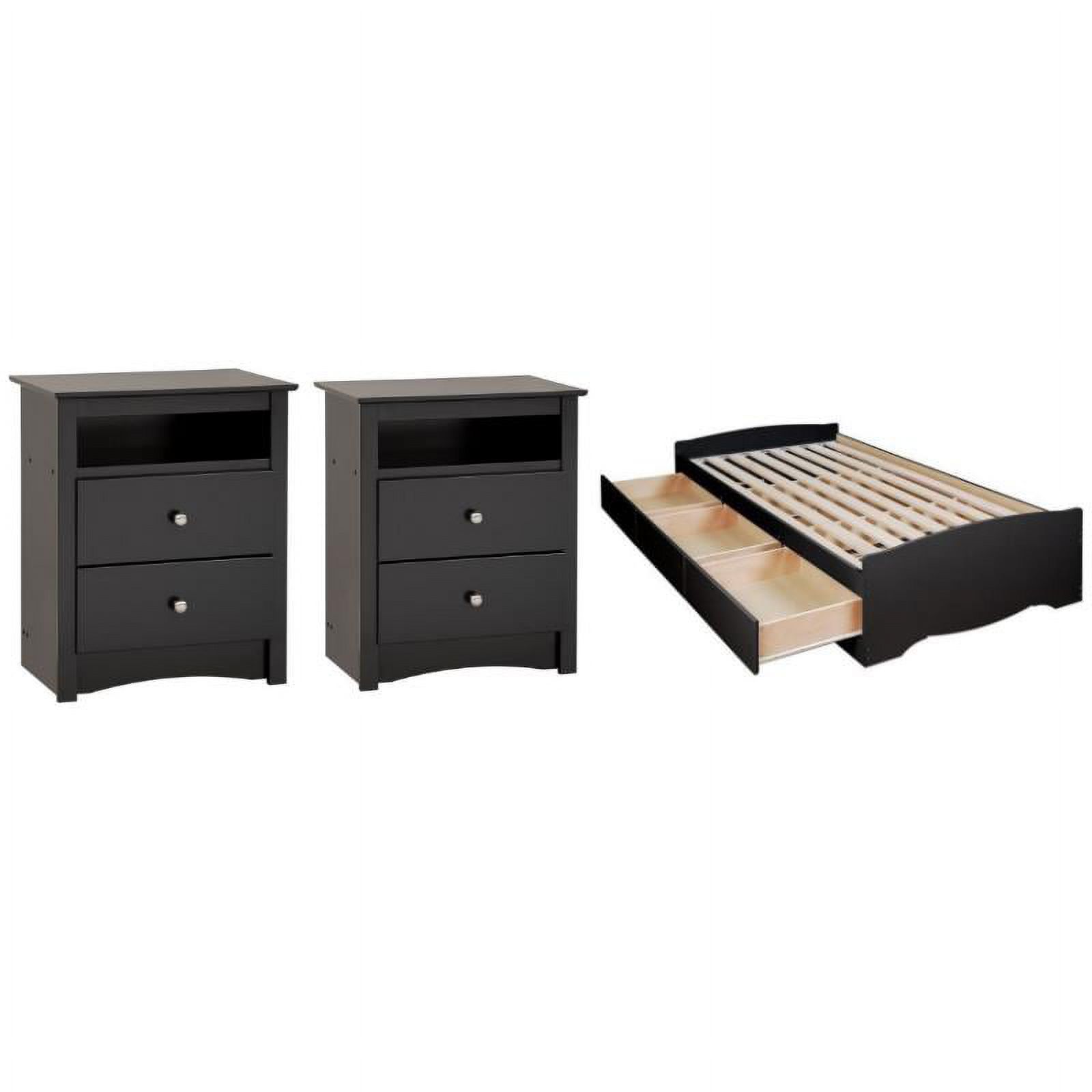 Home Square 3-Piece Set with Twin Storage Bed with Drawers 2 Nighstands in Black