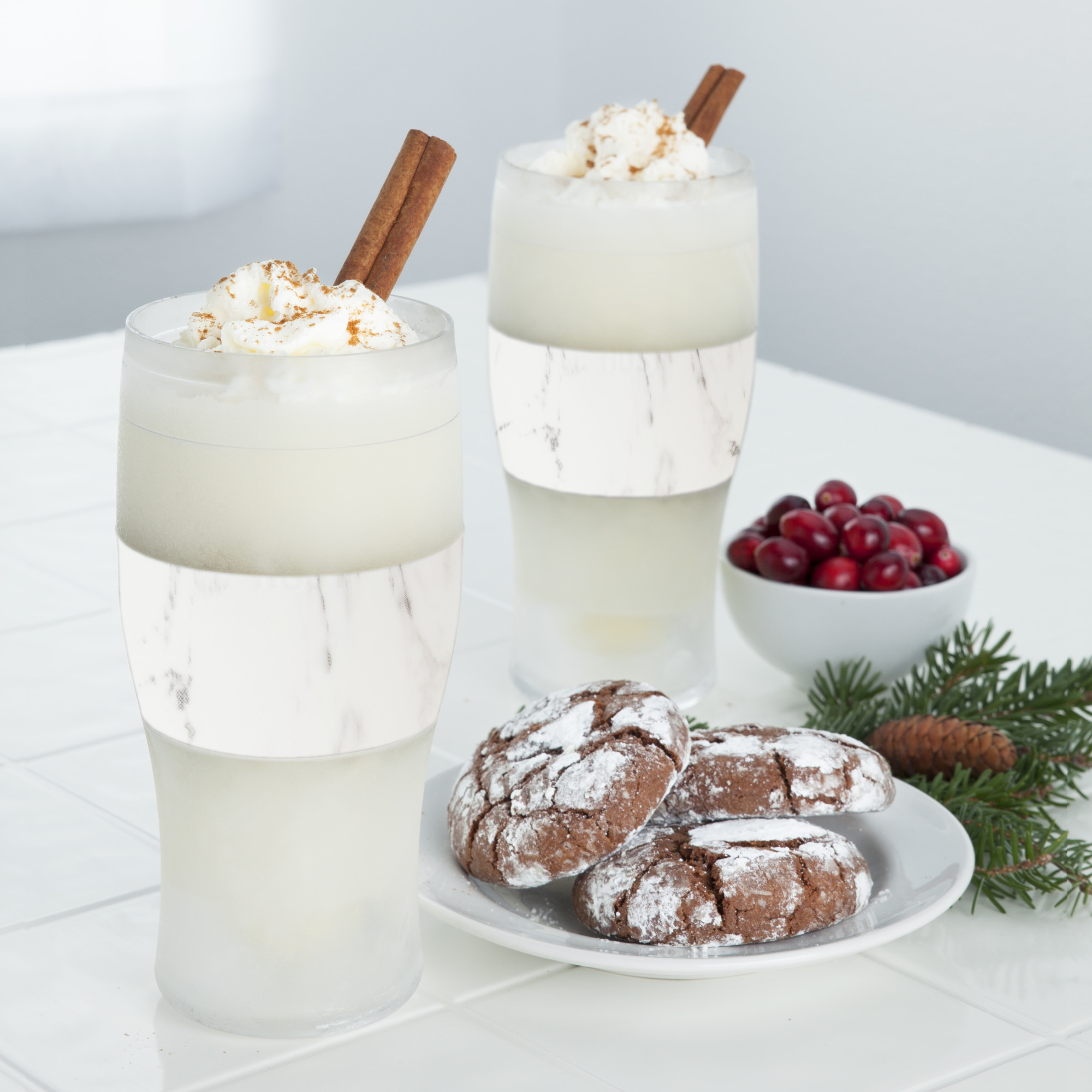 Host Freeze Beer Glasses - Double Walled Insulated Plastic Pint Glasses, Marble