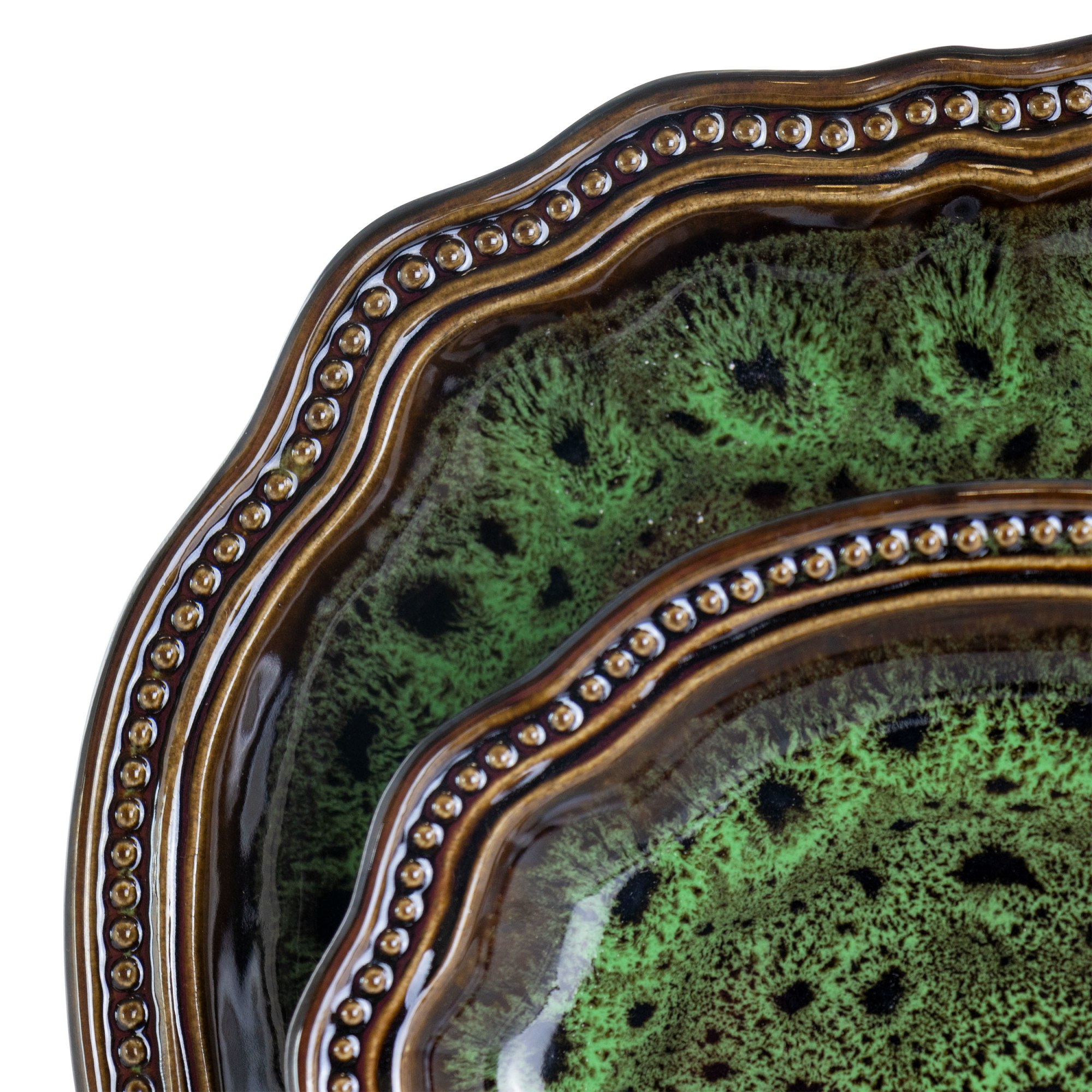 Elama  16 Piece Jade Waves Stoneware Dinnerware Set, Green