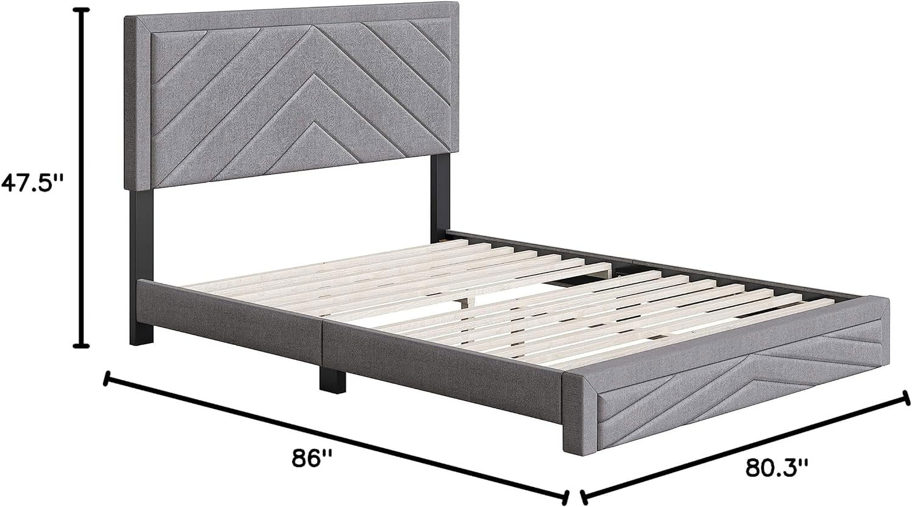Barcelona Upholstered Platform Bed With Headboard And Durable Mattress Foundation With Strong 14 Wood Slat Supports, No Boxspring Required: King, Gray