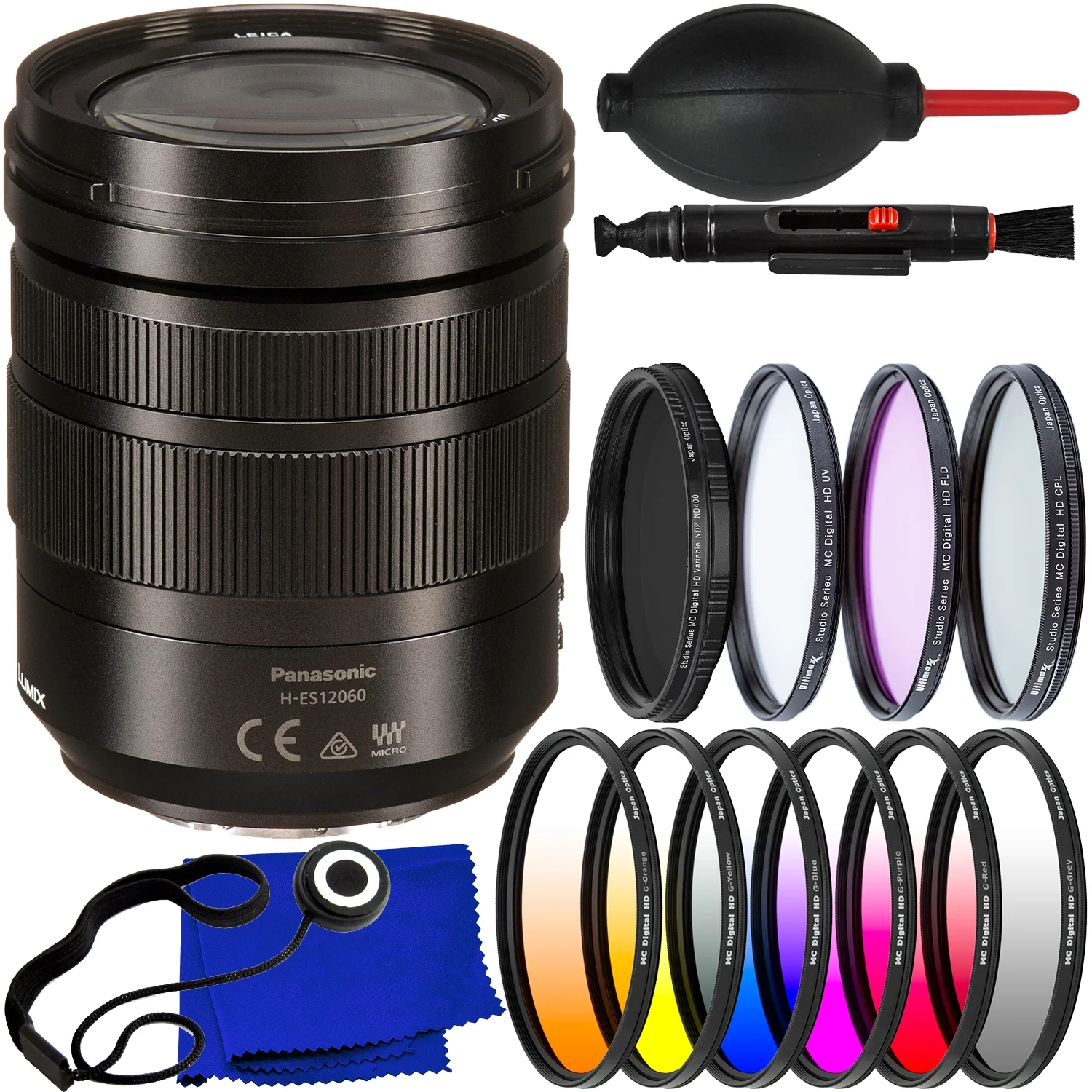 Ultimaxx Advanced Panasonic Leica DG Vario-Elmarit 12-60mm f/2.8-4 Lens Bundle (White Box) - Includes: Variable Neutral Density Filter (ND2-ND400), 3PC Protective Filter Kit & More (18pc Bundle)