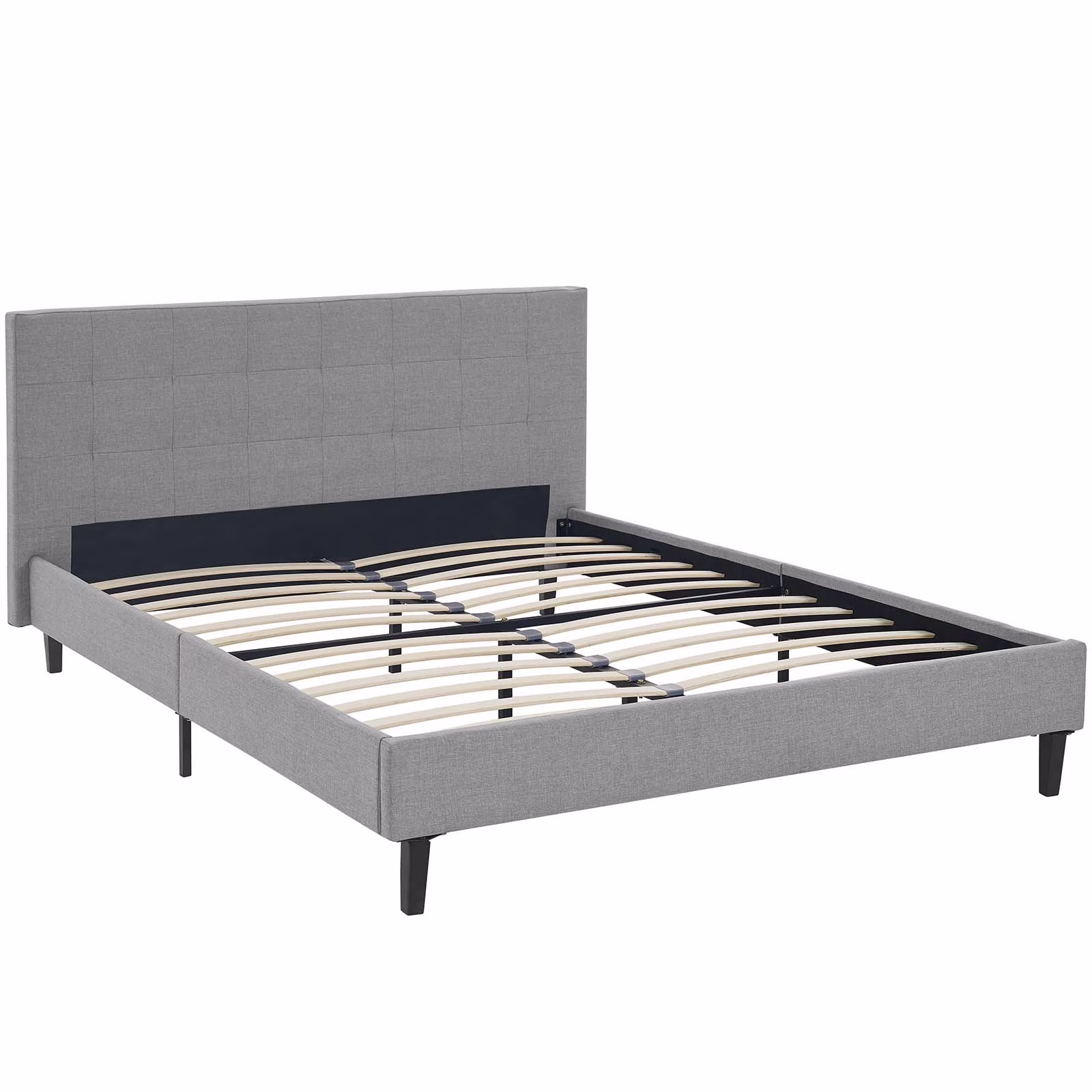 Modern Contemporary Urban Design Bedroom Full Size Platform Bed Frame, Grey Gray, Fabric Wood