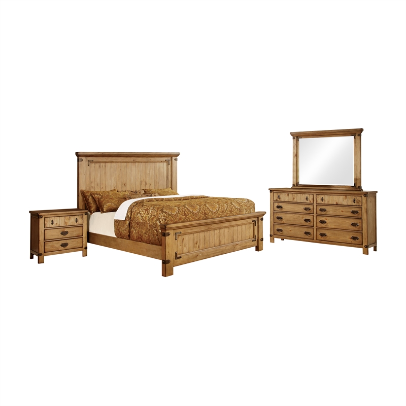 Bowery Hill 3pc Farmhouse Wood Bedroom Set in Weathered Brown Elm