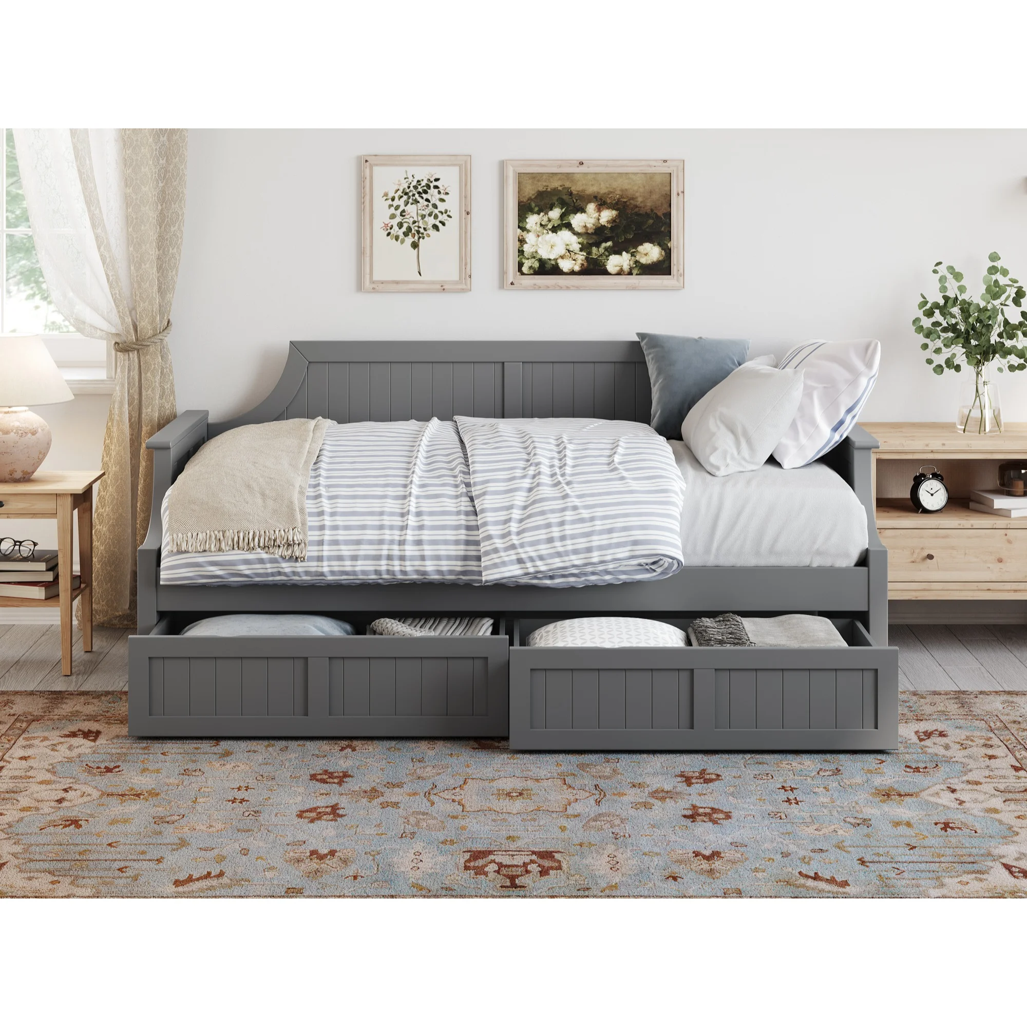 AFI Cambridge Twin Wood Daybed with Set of 2 Drawers in Grey
