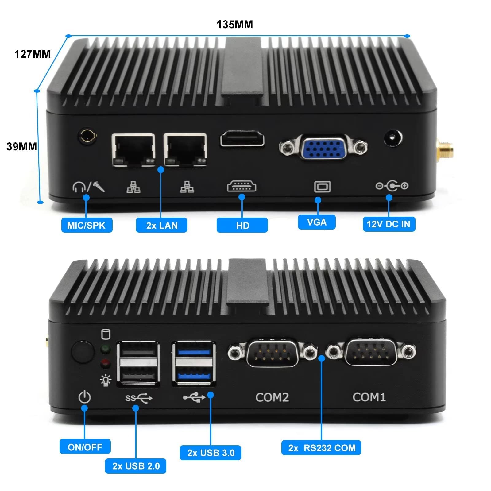 WEIDIAN Industrial Mini PC, Celeron J4125, Windows 11 Pro (64-bit) Industrial Desktop Computer with 8GB RAM DDR4/ 128GB SSD, 1TB HDD, 2 RS232, HD VGA Dual Display, Gigabit Ethernet, BT 4.0, 4K, WiFi