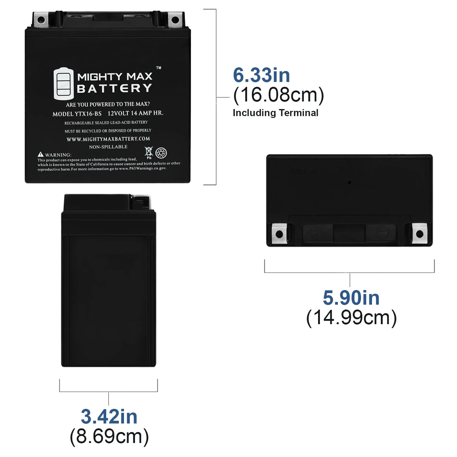YTX16-BS Battery Replacement for Kawasaki 1700 VN1700 Voyager 20