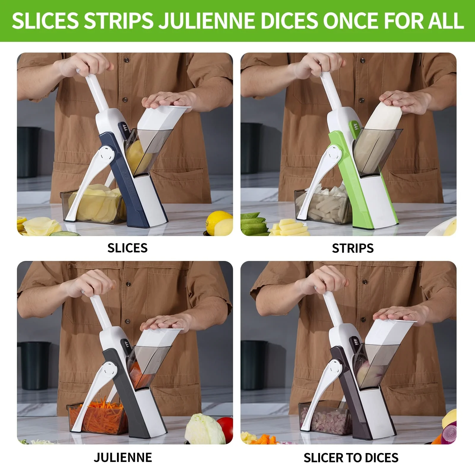 Mandoline Vegetable Slicer Adjustable Thickness Potato Onion Chopper Safe Upright Dicer (Blue)