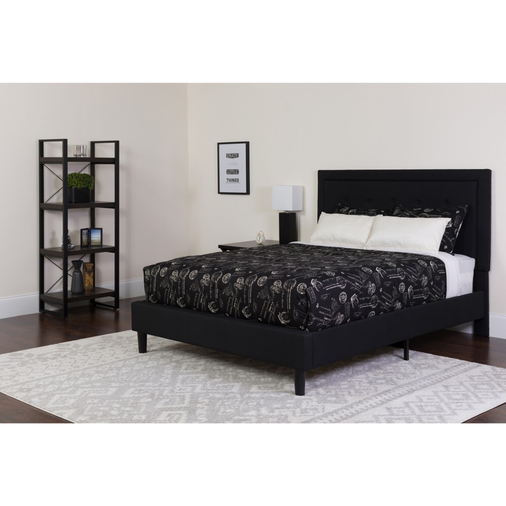 Flash Furniture Panel Tufted Platform Bed and Memory Foam Pocket Spring Mattress Black King