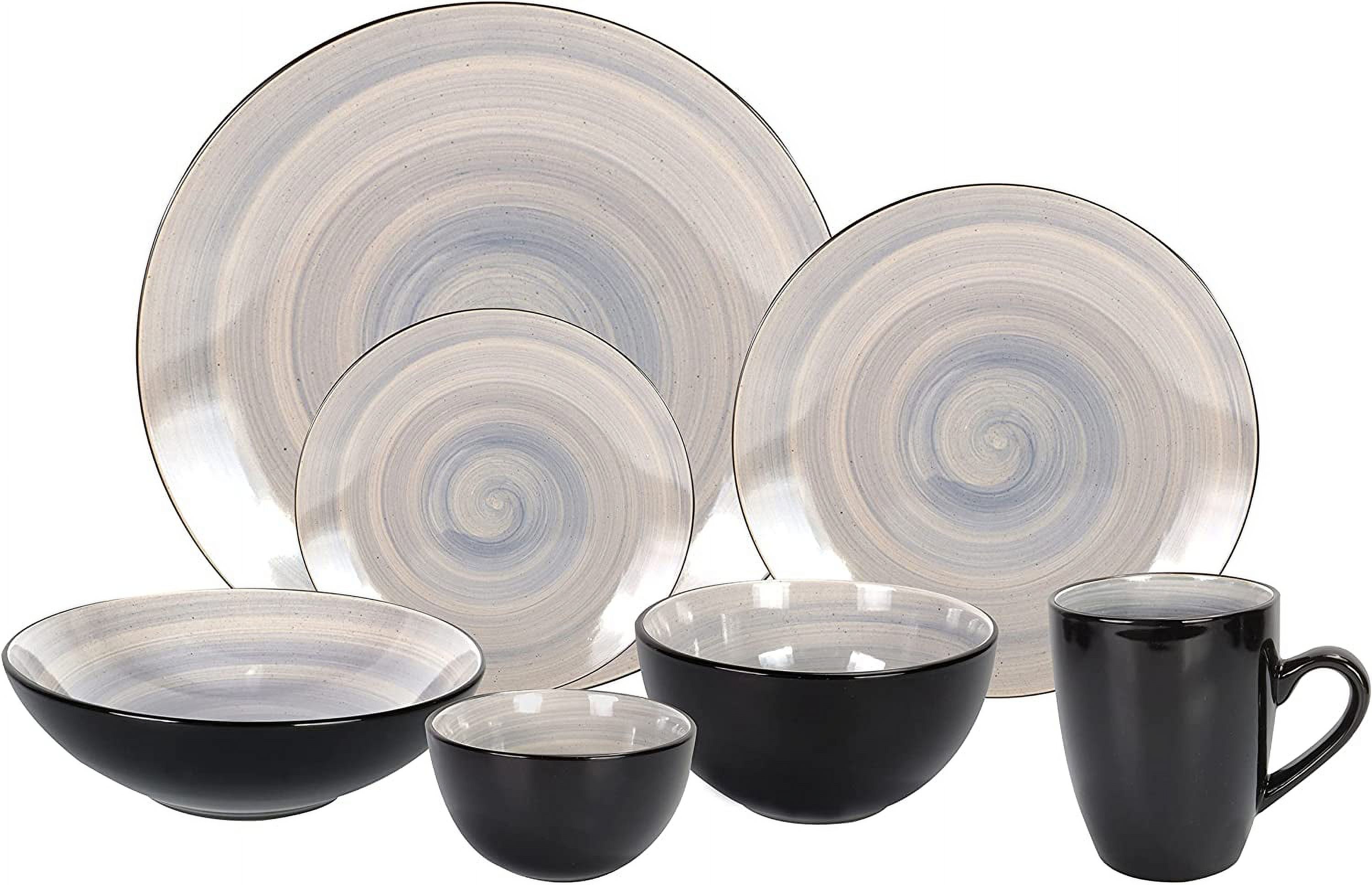 Stoneware Sonoma Dinnerware Set Black + Speckled Spin Wash (56Pc Set Grey)
