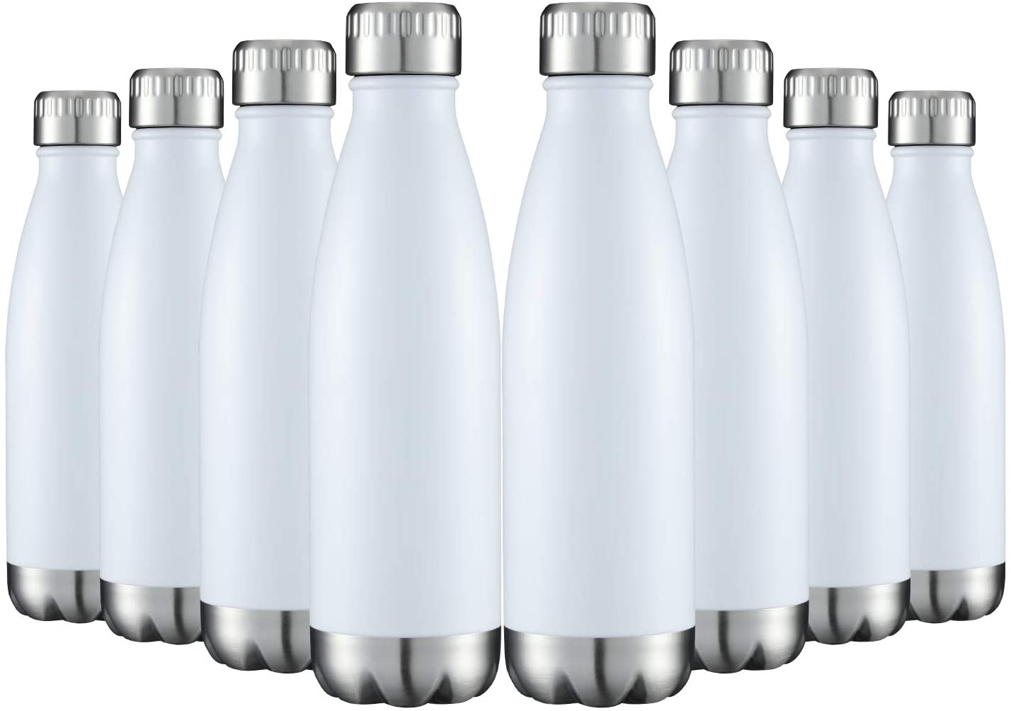 Happyun 17oz Cola Shape Design Water Bottle Bulk 8PC White,750ML Keeps Water 24 Hours Cold,12 Hours Hot,Sweat-Free Exterior Wall, Perfect for the Go and Easy Grip Carrying