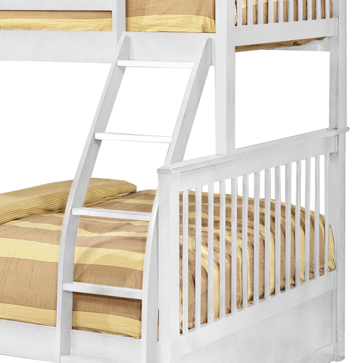 Mission Style Wooden Twin Over Full Bunk Bed with Slatted Headboard, White- Saltoro Sherpi