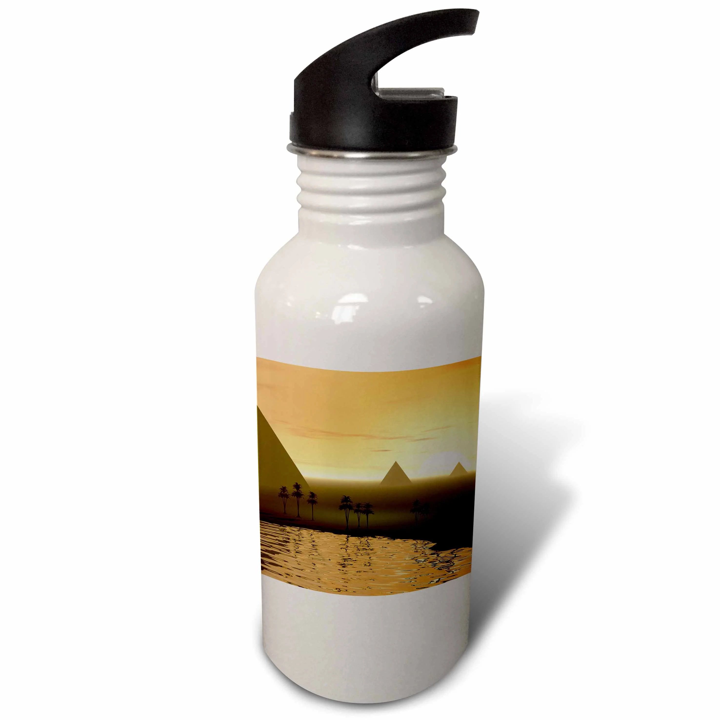 The Giza Necropolis sun rises over the desert sands near Egyptian pyramids at Giza 21 oz Sports Water Bottle wb-19938-1