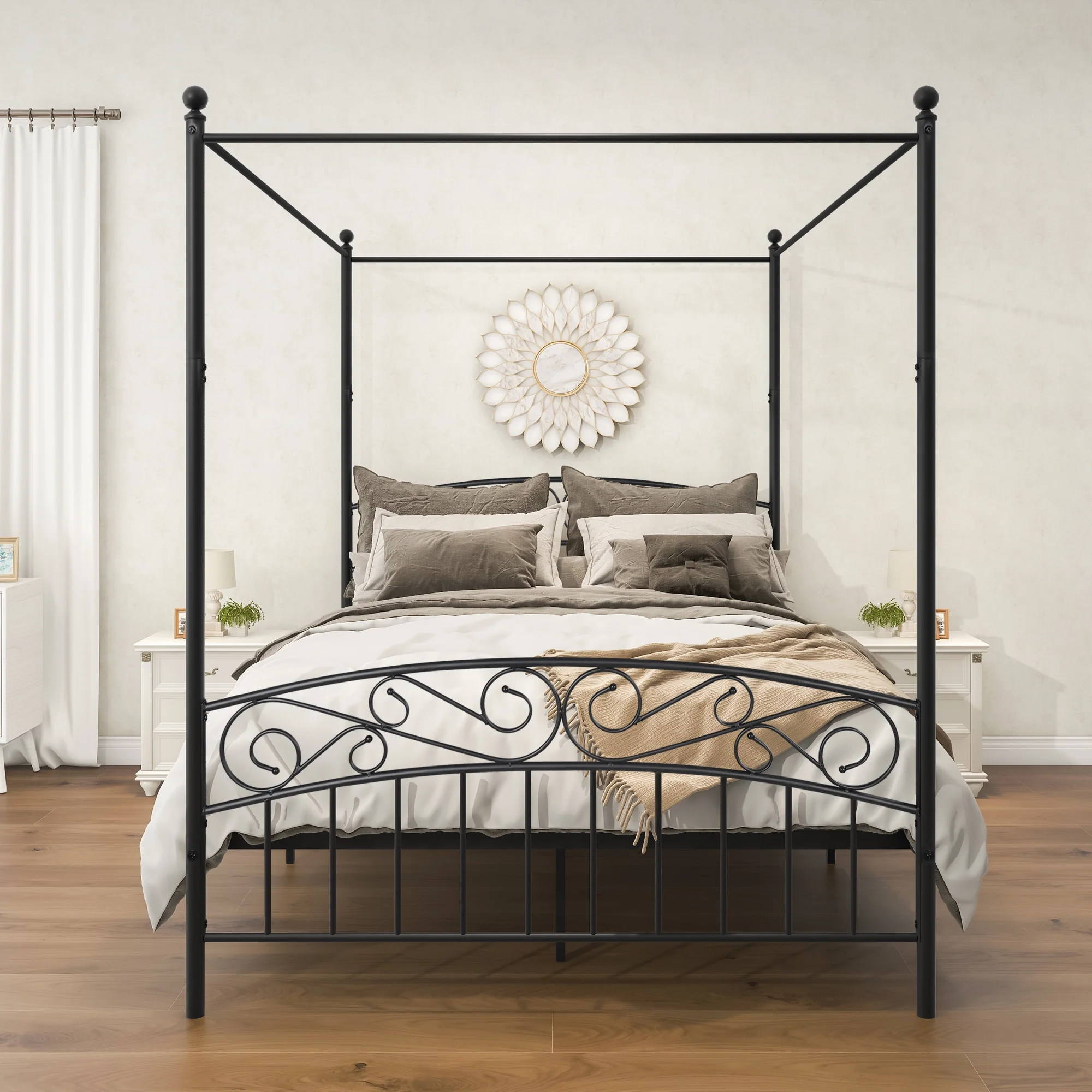 CoSoTower Queen Size Metal Bed Frame With Headboard And Footboard Black
