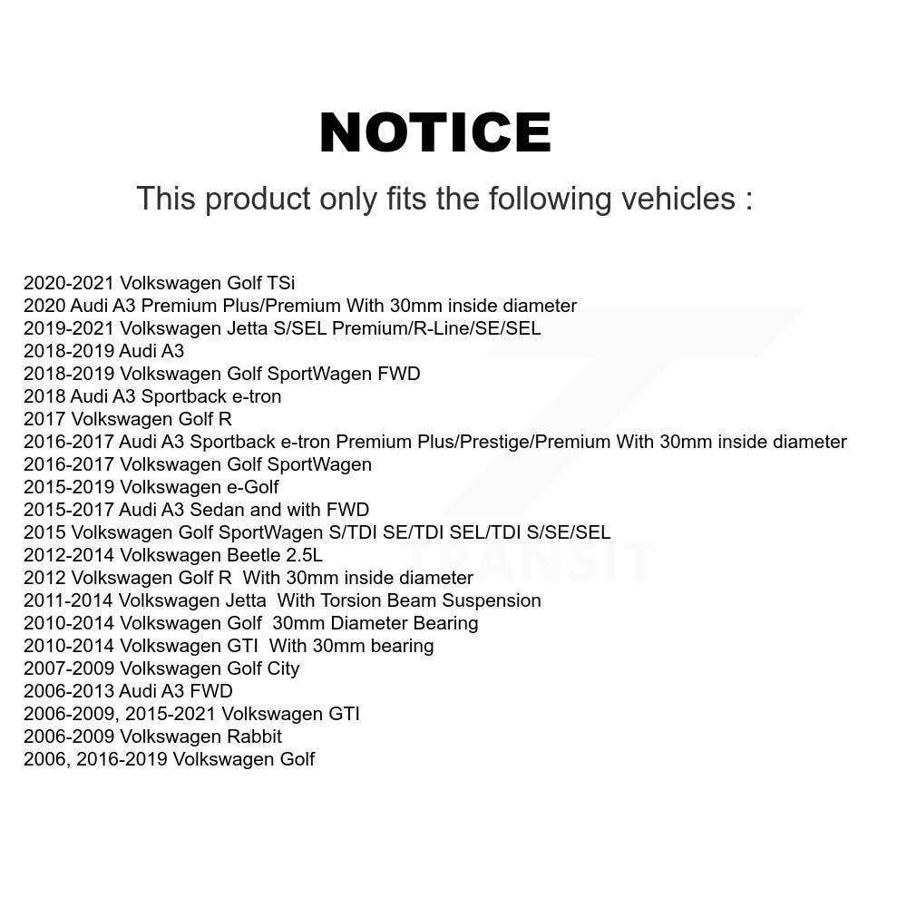 Rear Wheel Bearing And Hub Assembly Pair For Volkswagen Jetta GTI Audi A3 Beetle Golf Rabbit SportWagen e-Golf Sportback e-tron R City K70-100671