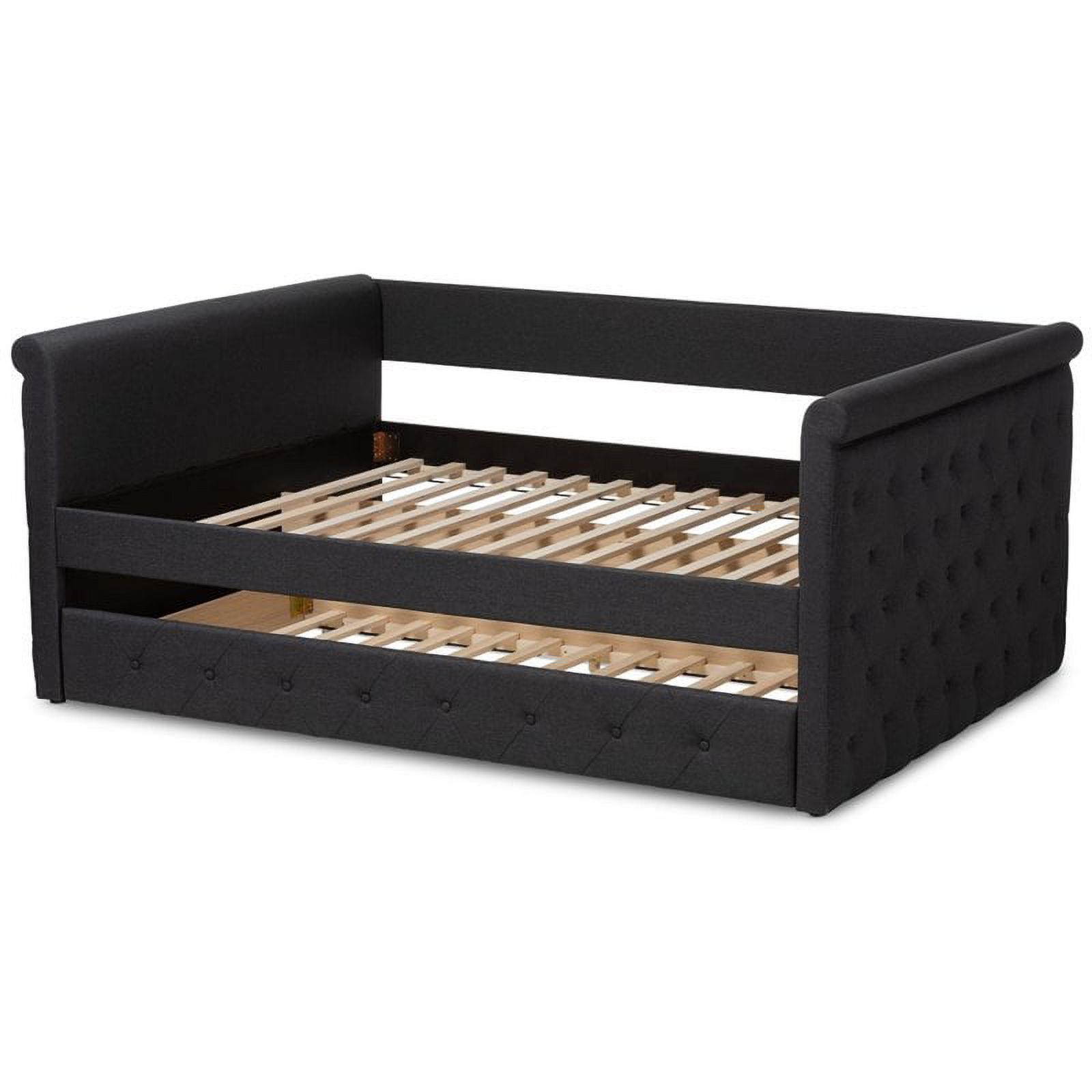 Bowery Hill Fabric Tufted Full Daybed with Trundle in Dark Gray